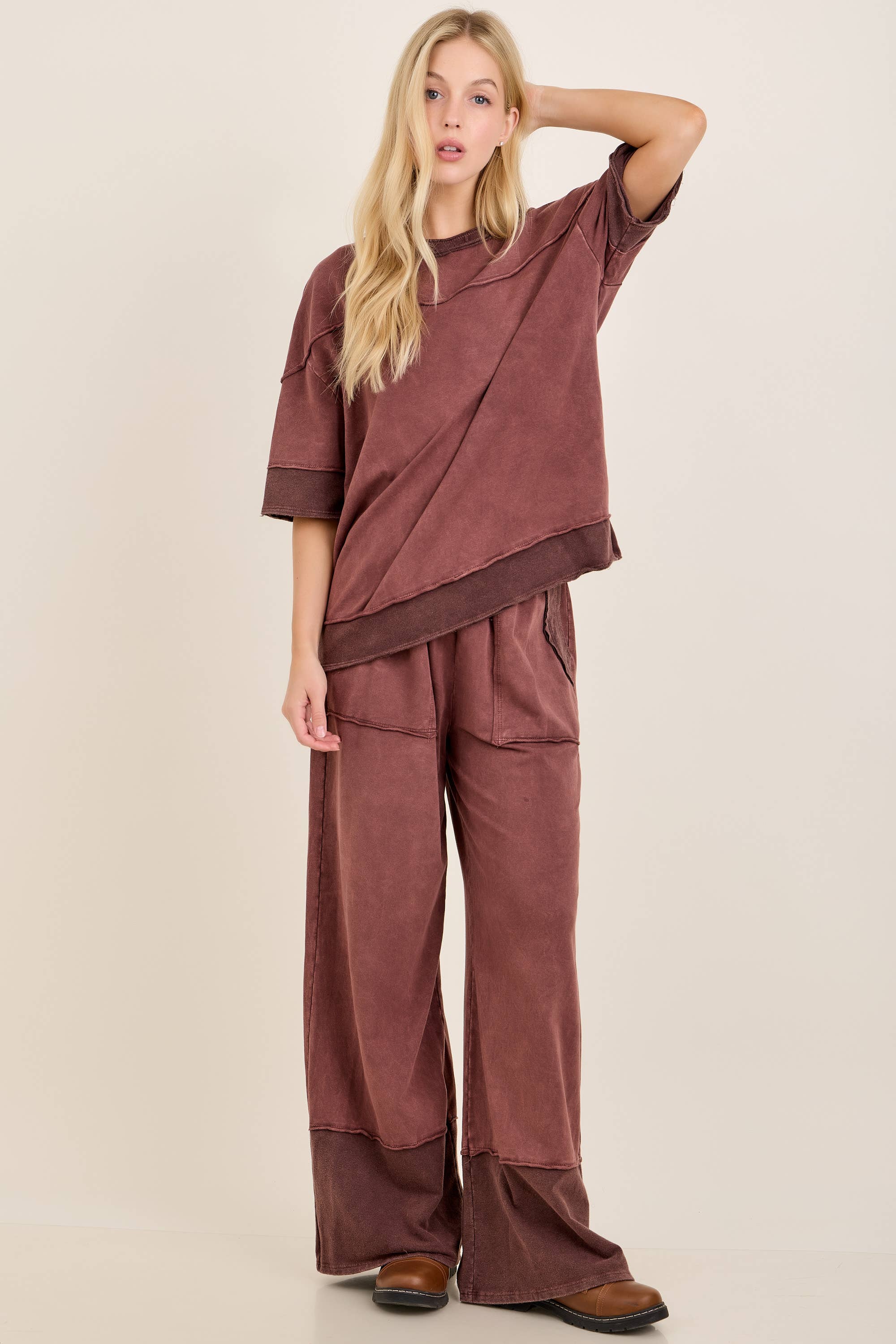 Mineral Washed Contrast Block Terry Top