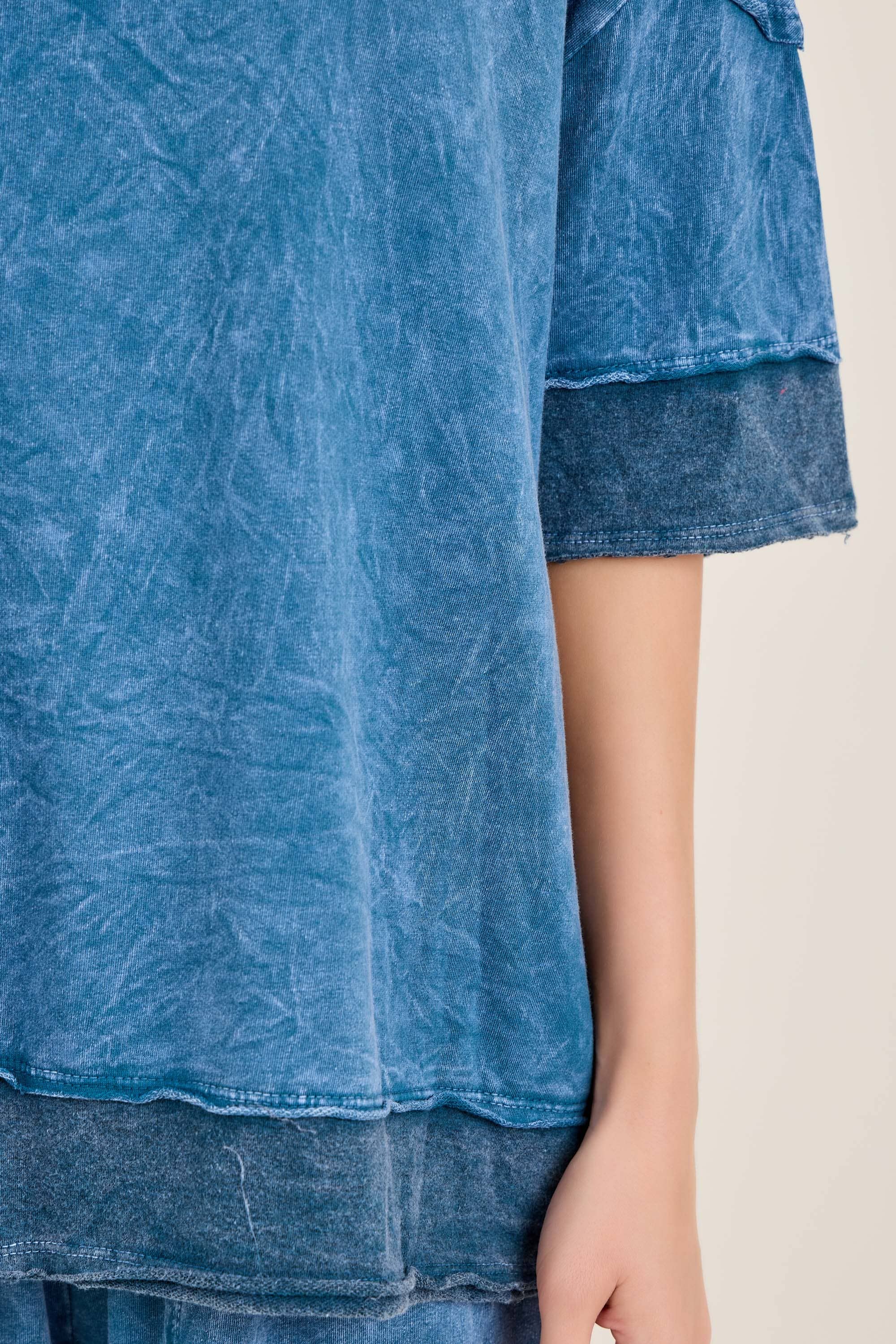Mineral Washed Contrast Block Terry Top
