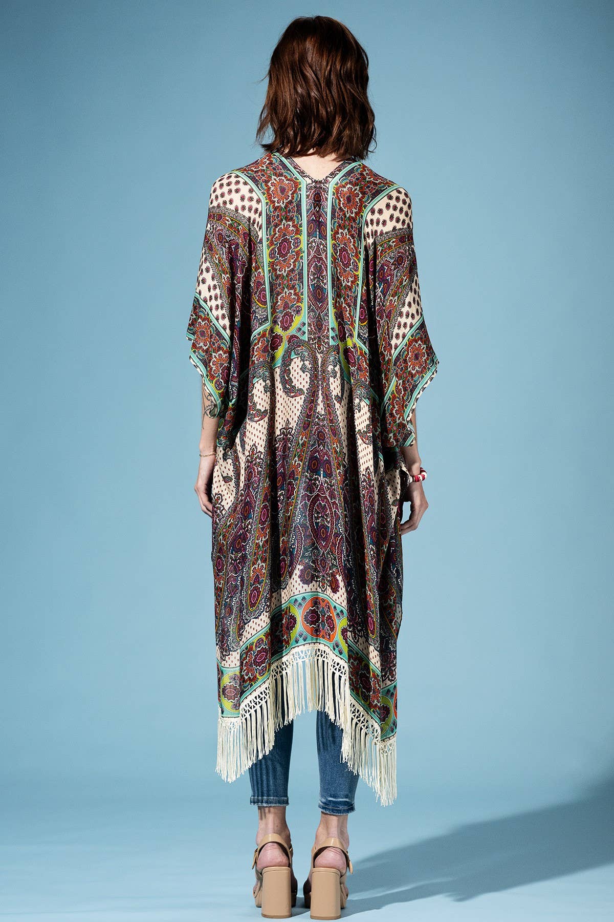Verdant Terra Mosaic Fringe Kimono