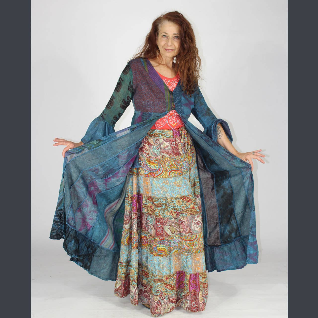 STEVIE DUSTER Over Dye Patchwork Long Duster