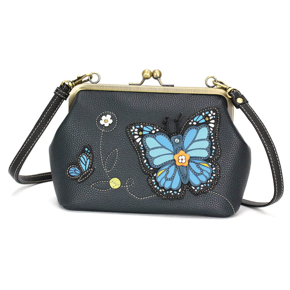 Kisslock Crossbody Purse - Blue Butterfly