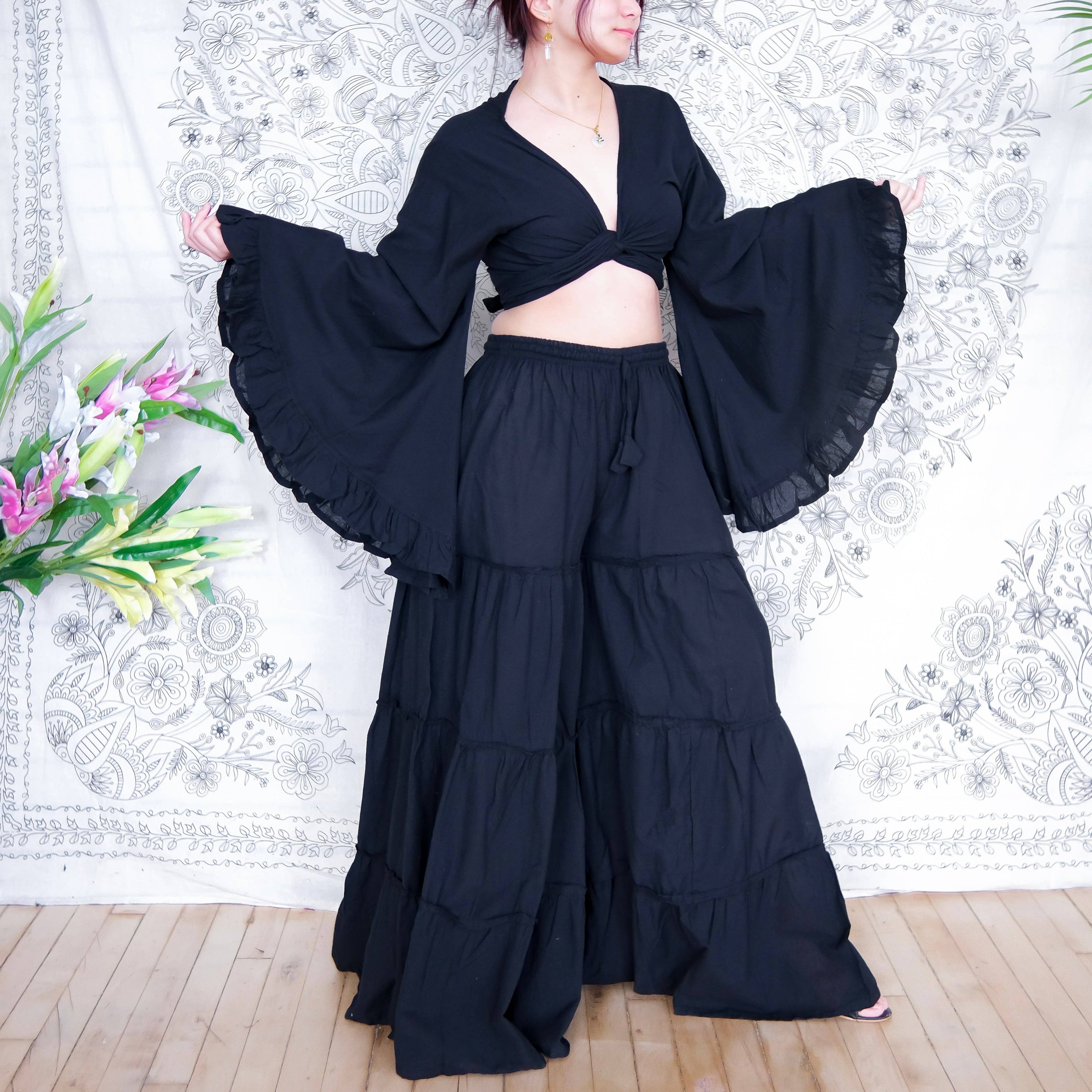 Cotton Flowy Tiered Pant with Ruffle Sleeve Set