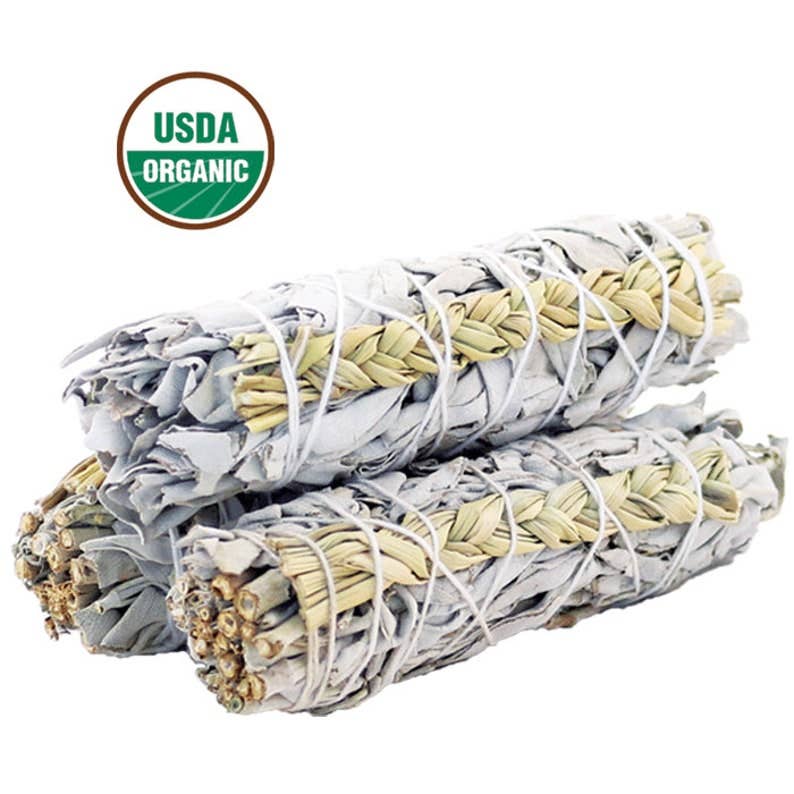 Sweetgrass White Sage Organic Smudge Sticks 4"