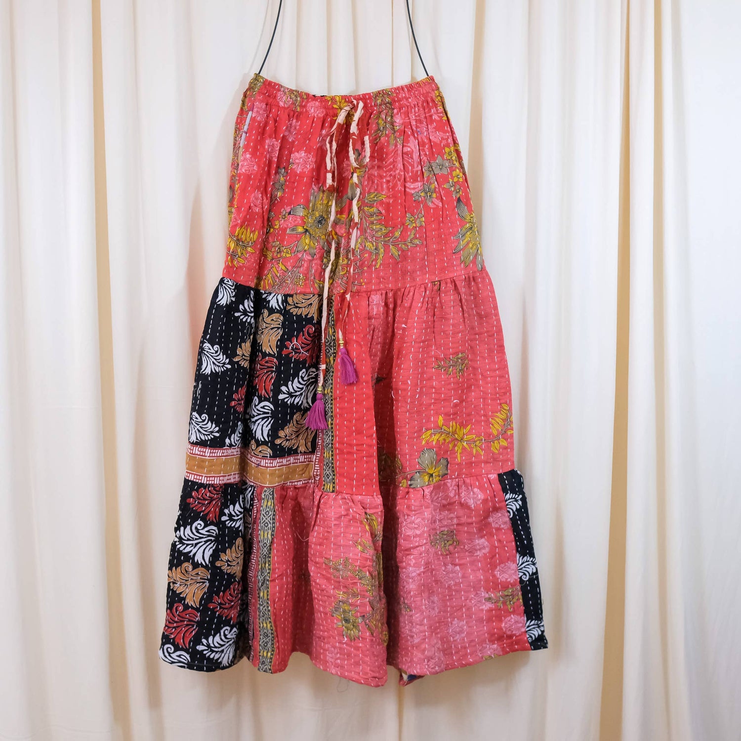 Kantha Boho Long Skirt with Pockets