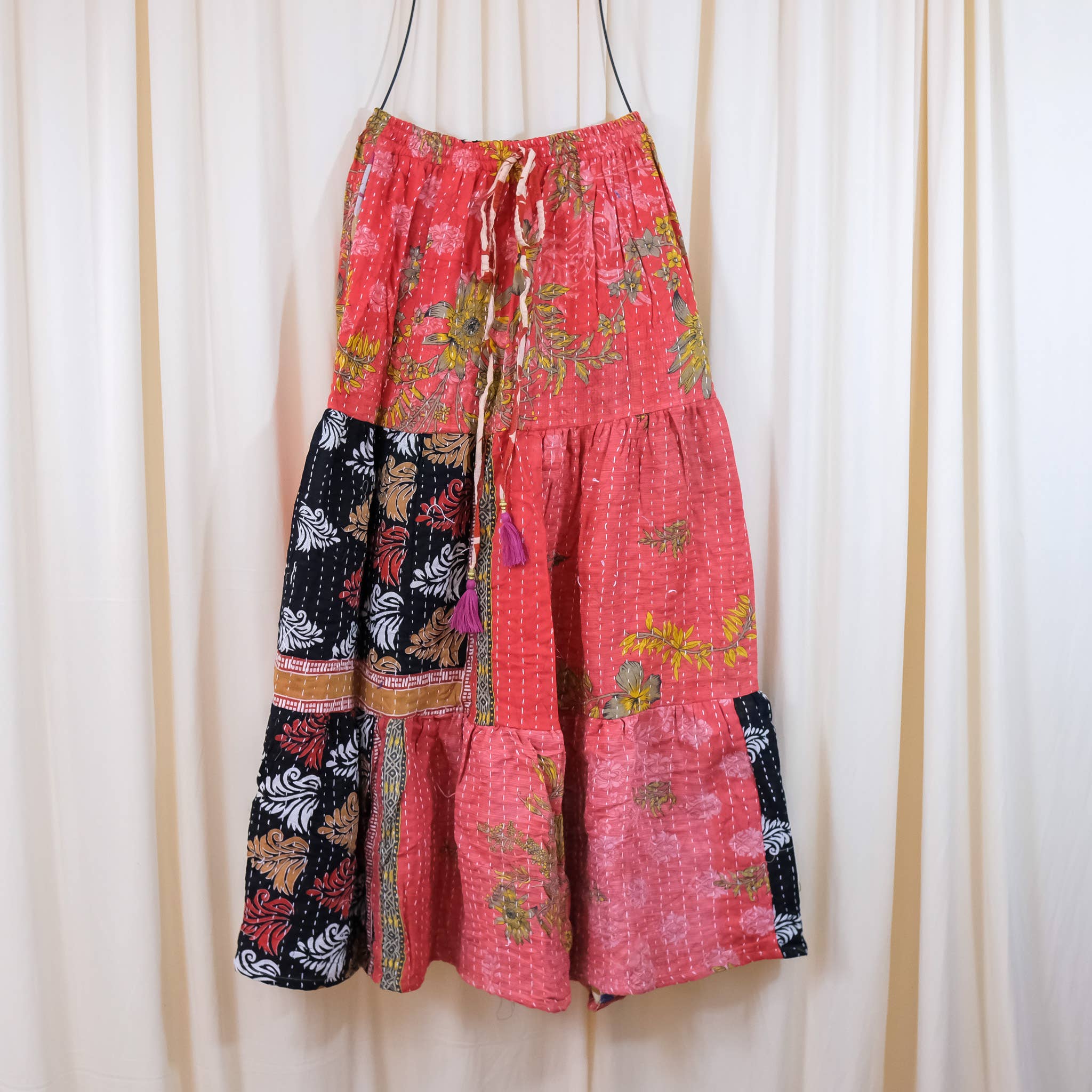 Kantha Boho Long Skirt with Pockets