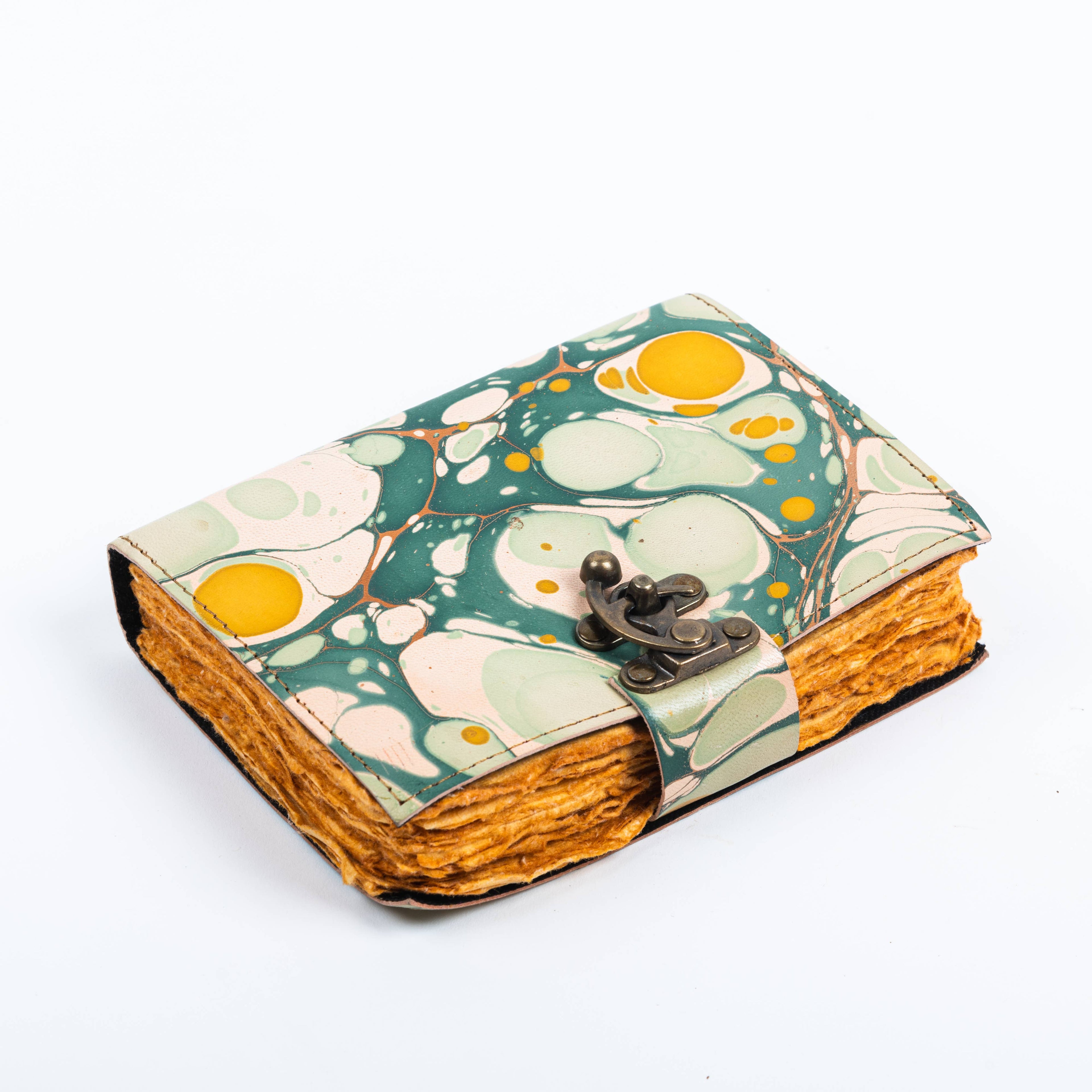 Leather Journal with Hand Marble Print