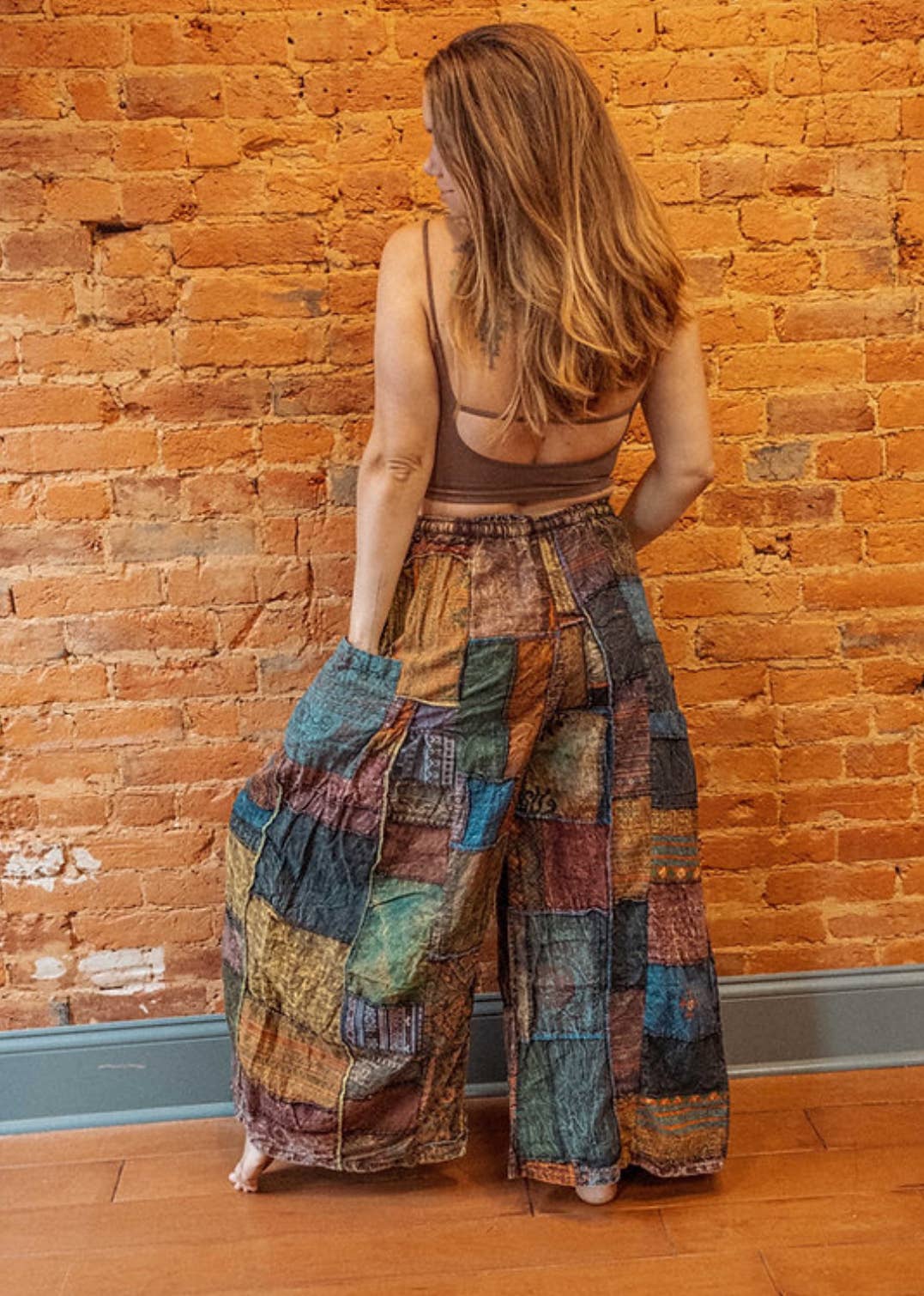 Hippie Boho Patchwork Flare Wide Leg Pants