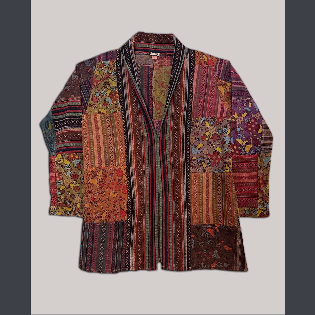 Mushroom Print Patchwork Kimono Jacket