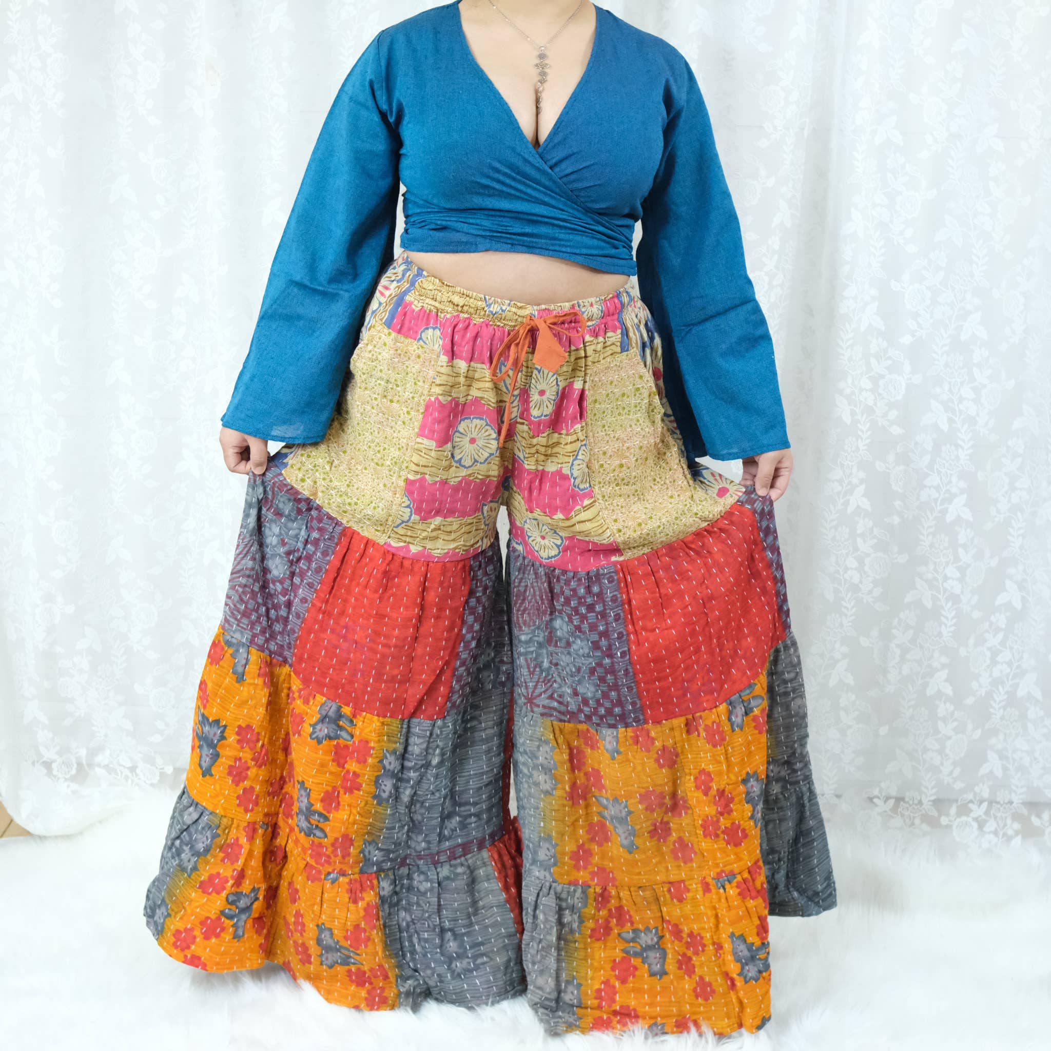 Kantha Tiered Reversible Pant with Pockets