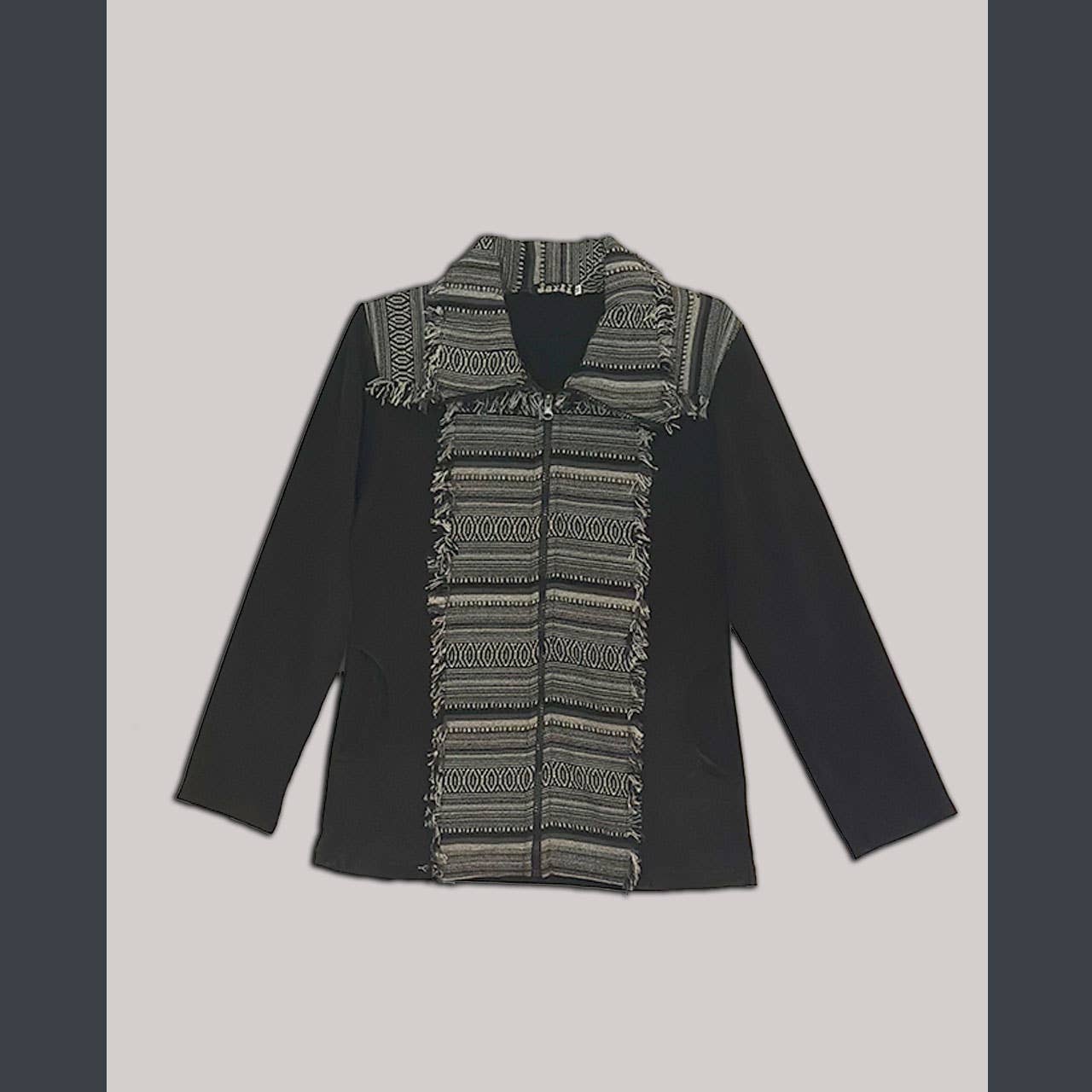 Cotton Fleece stonewash Jacket with Gherri Cotton Panel: Black / M