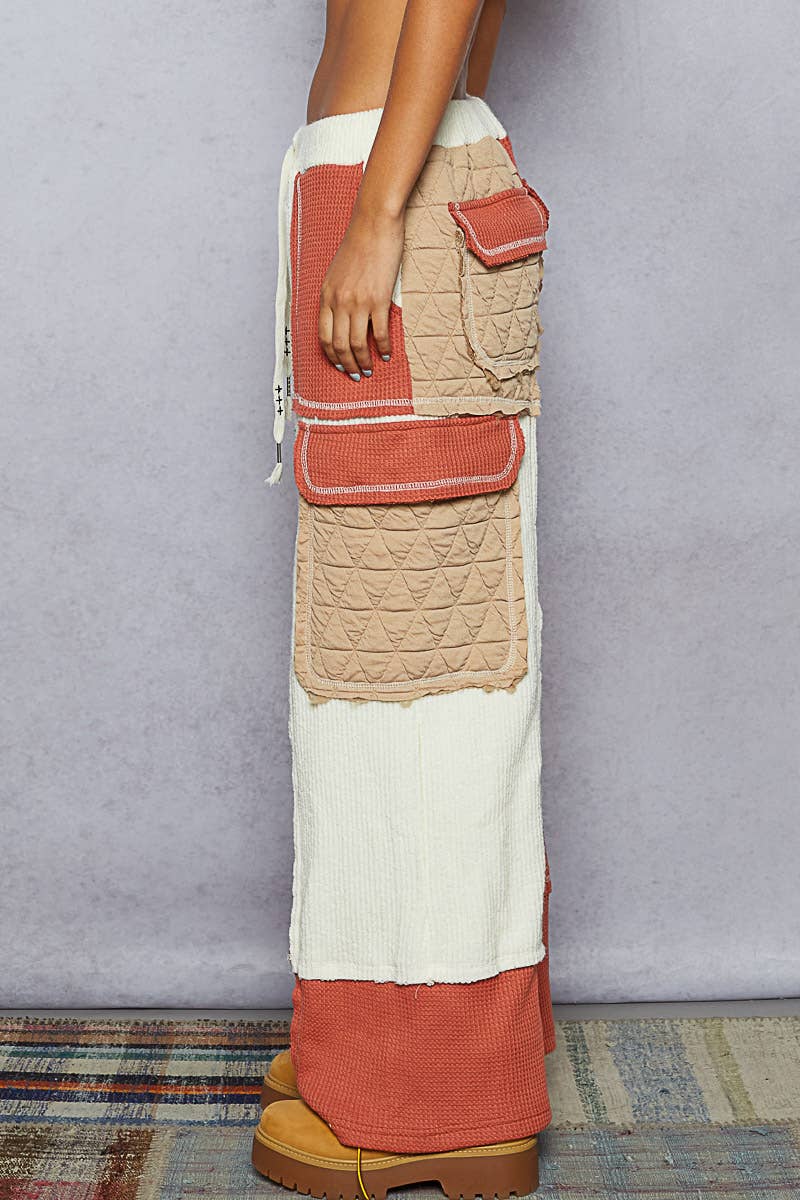 Quilted Contrast Casual Solid Knit Pants