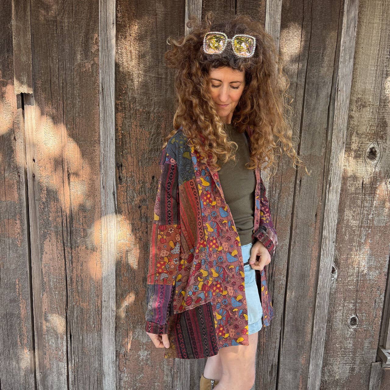 Mushroom Print Patchwork Kimono Jacket