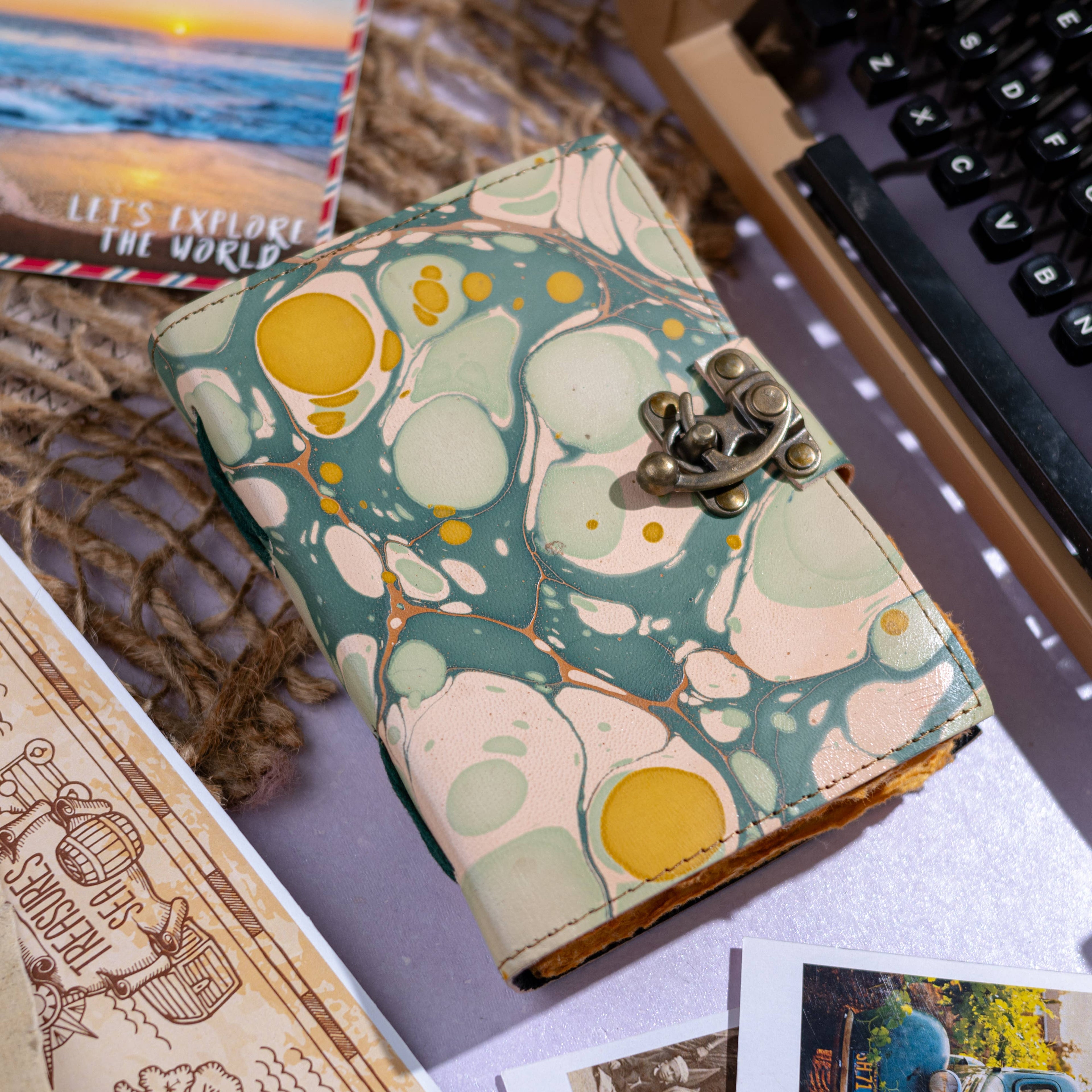 Leather Journal with Hand Marble Print