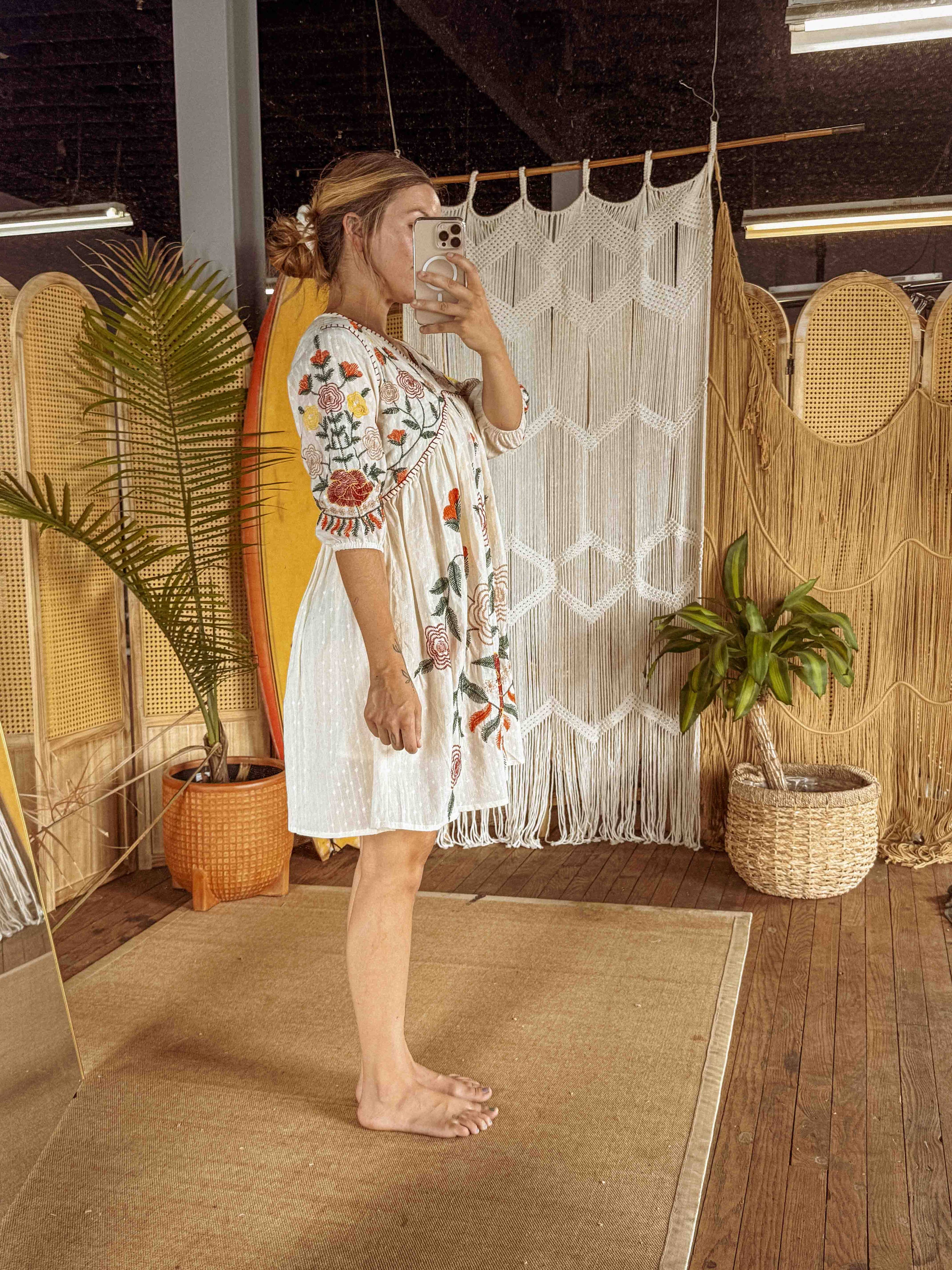 Boho Embroidered Floral Cotton Dress
