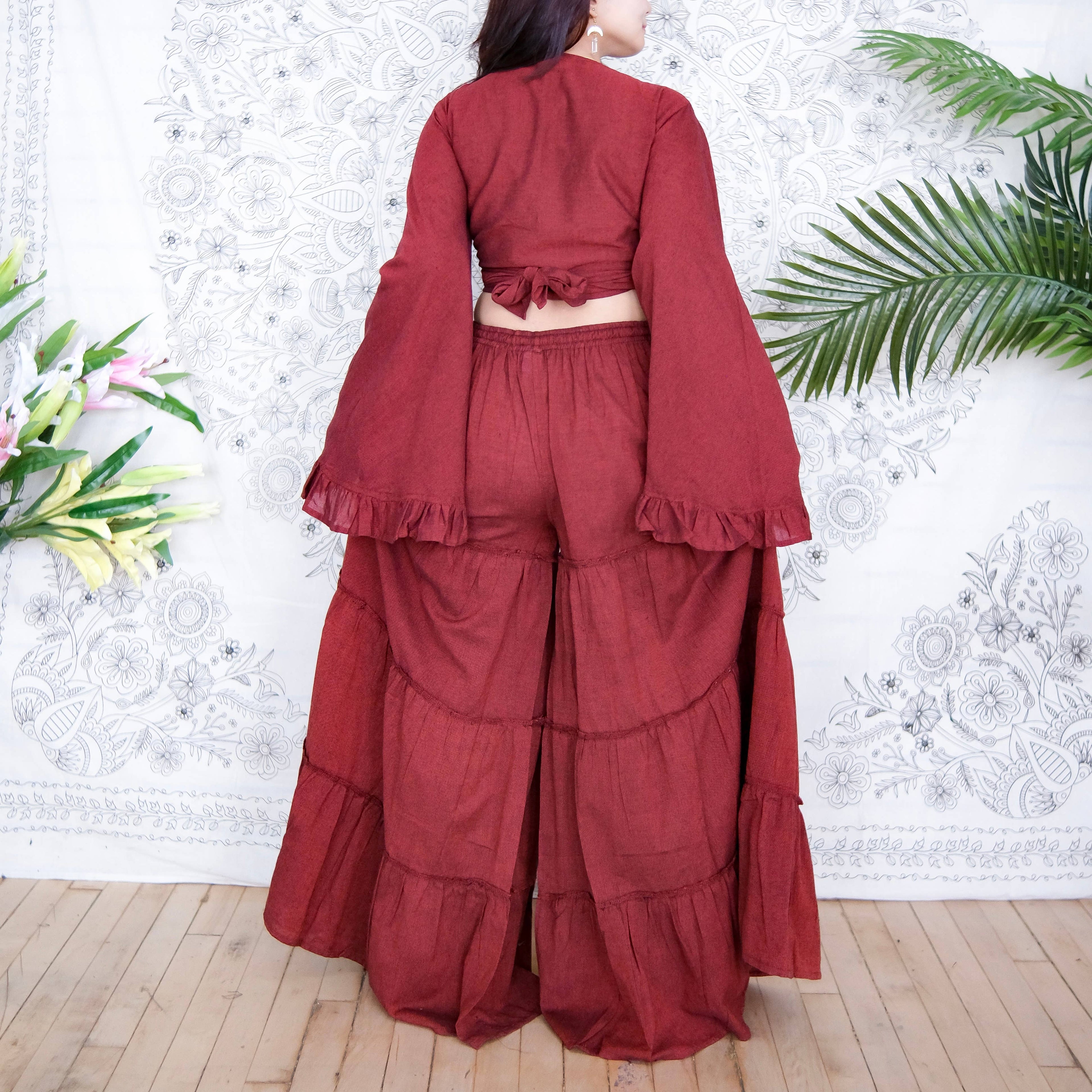 Cotton Flowy Tiered Pant with Ruffle Sleeve Set