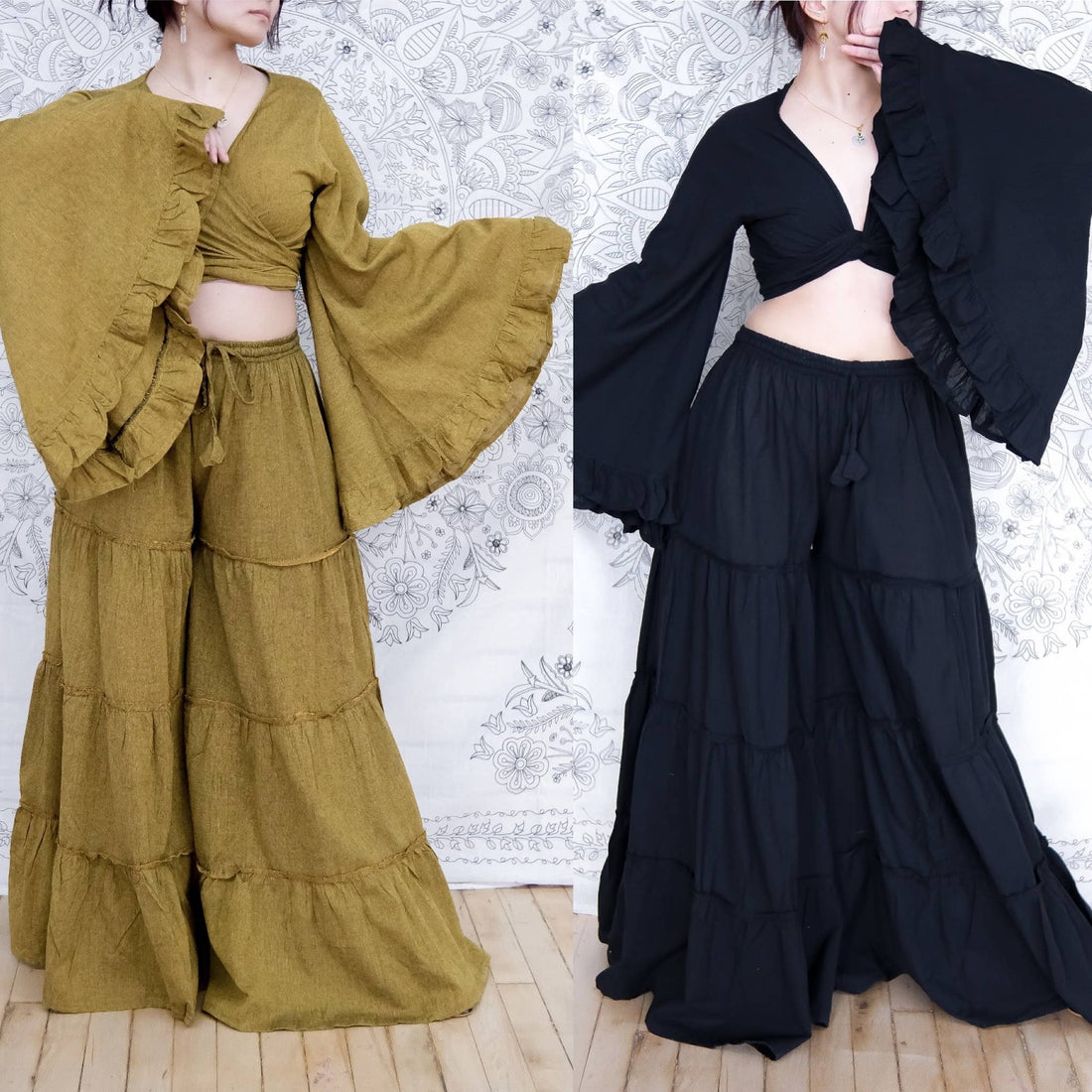 Cotton Flowy Tiered Pant with Ruffle Sleeve Set