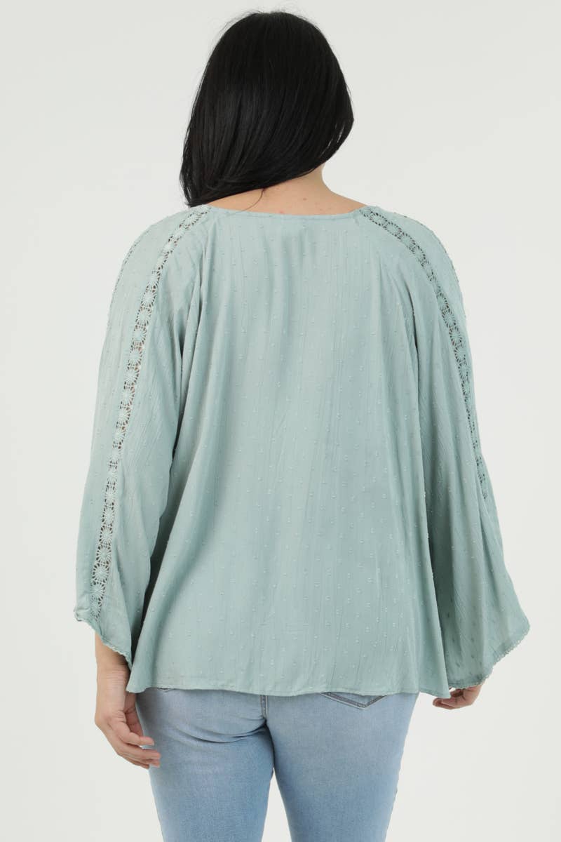 FLARE BELL SLEEVE LACE TRIM BLOUSE