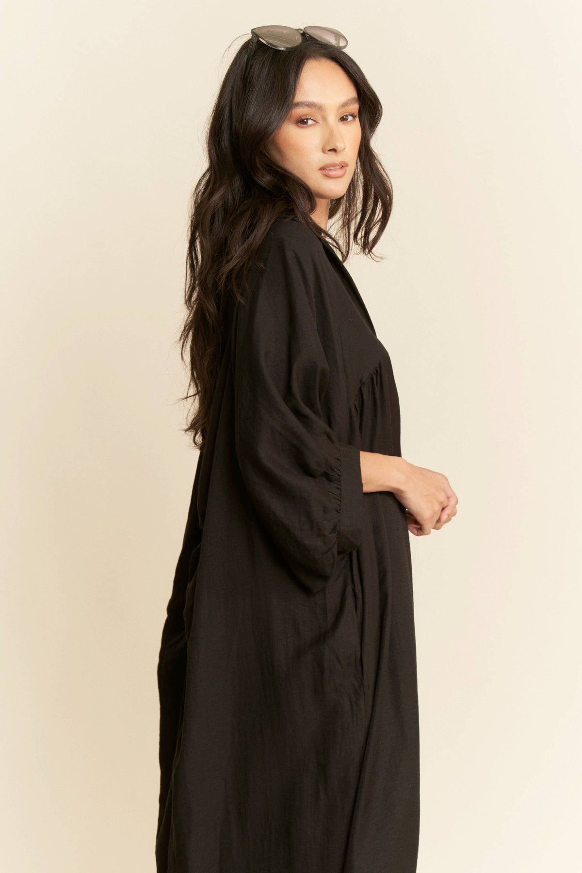 Oversized Twist-Back Collared Maxi Shirt Dress