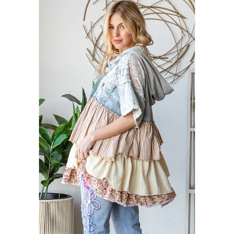 Ruffle Hooded Jacket
