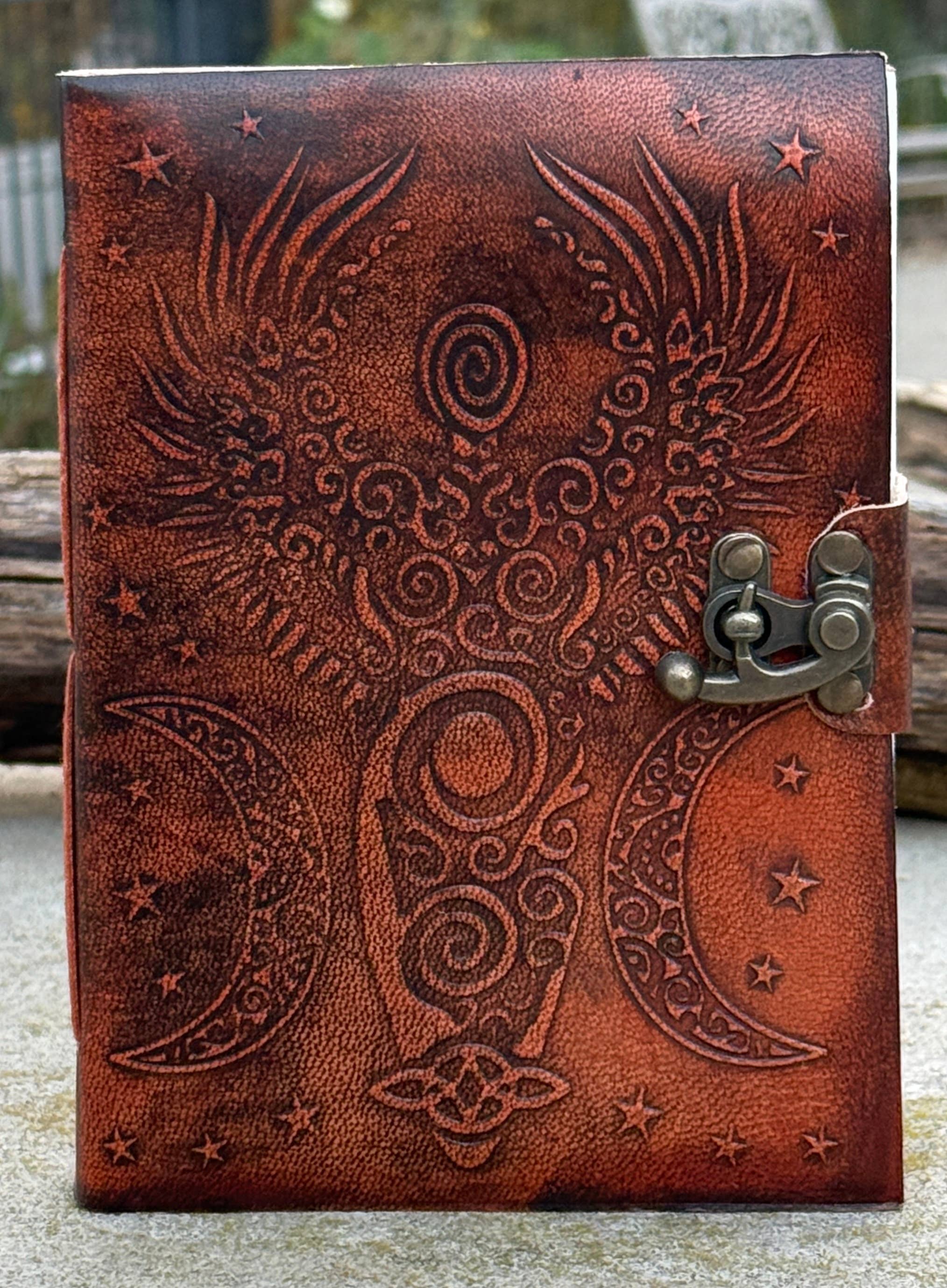 Leather Journal Embossed Triple Moon Goddess