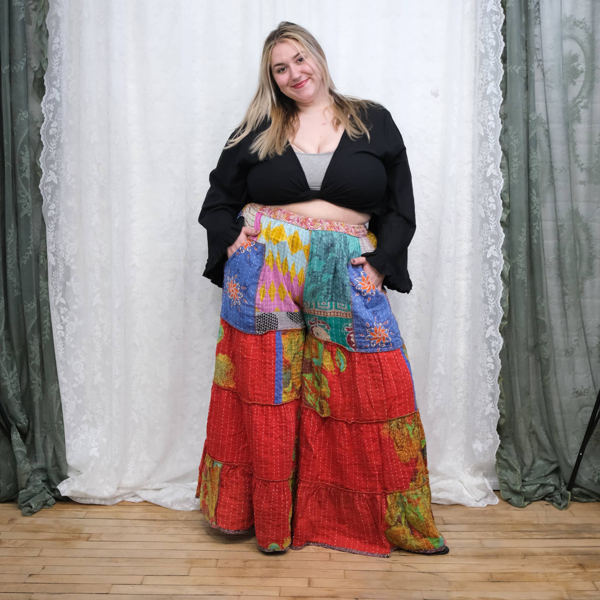 Kantha Tiered Reversible Pant with Pockets