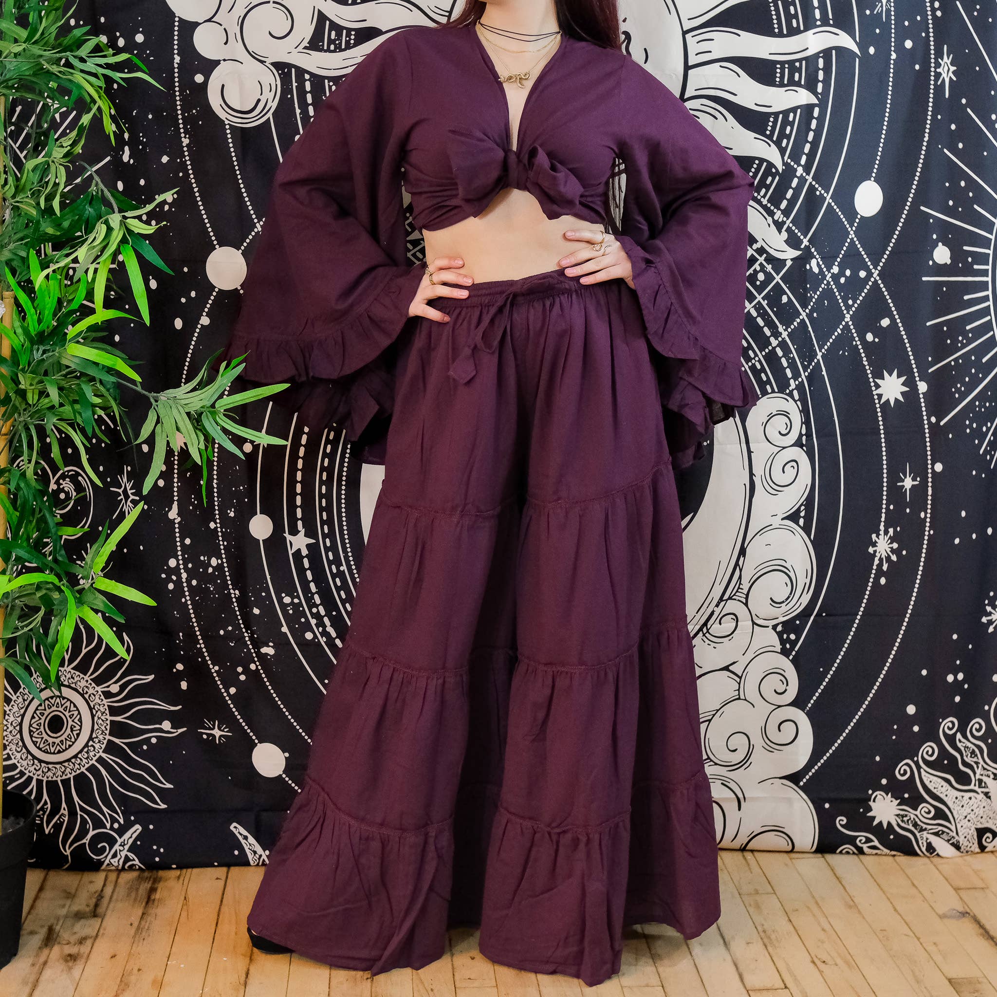 Cotton Flowy Tiered Pant with Ruffle Sleeve Set