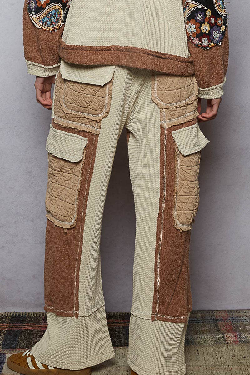 Quilted Contrast Casual Solid Knit Pants