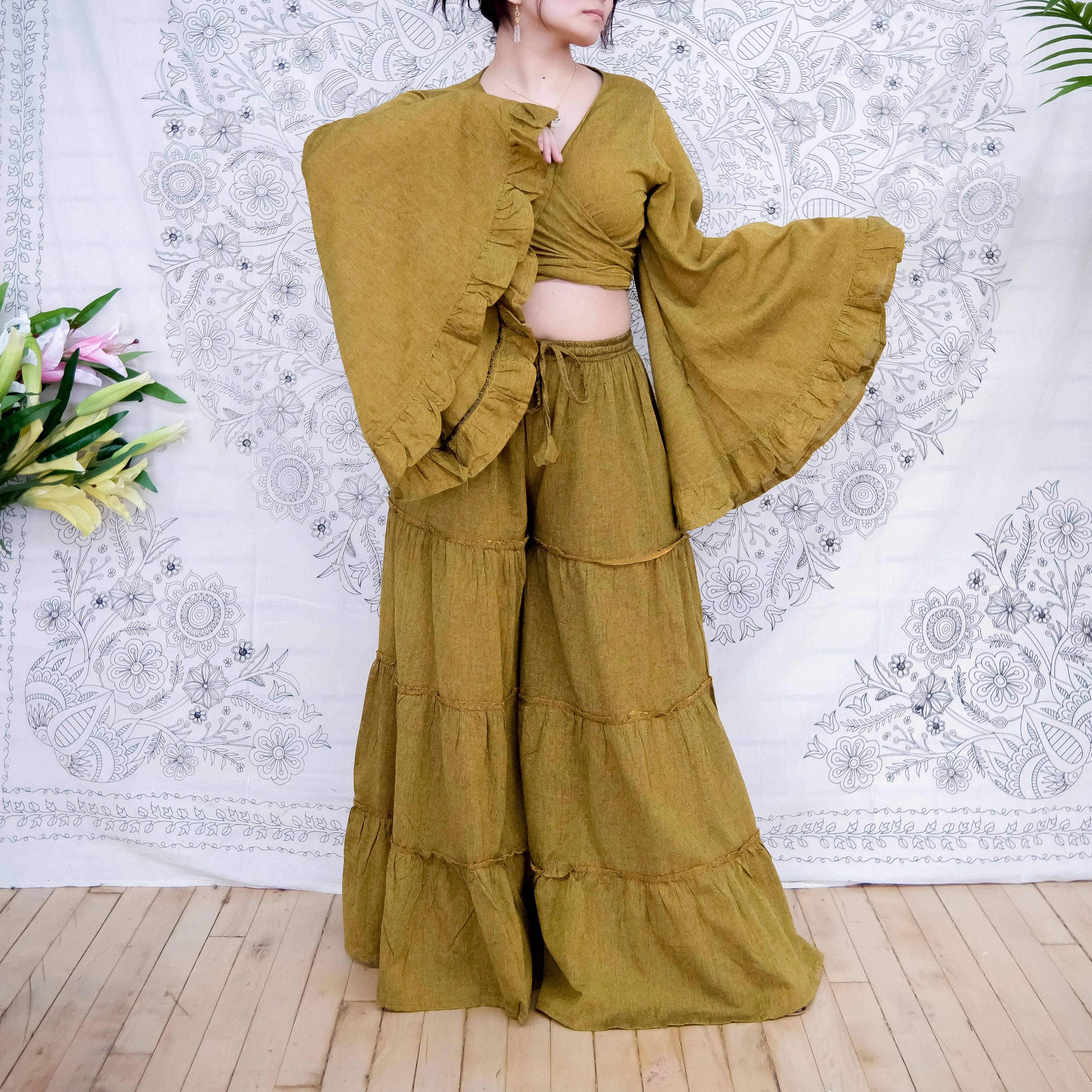 Cotton Flowy Tiered Pant with Ruffle Sleeve Set