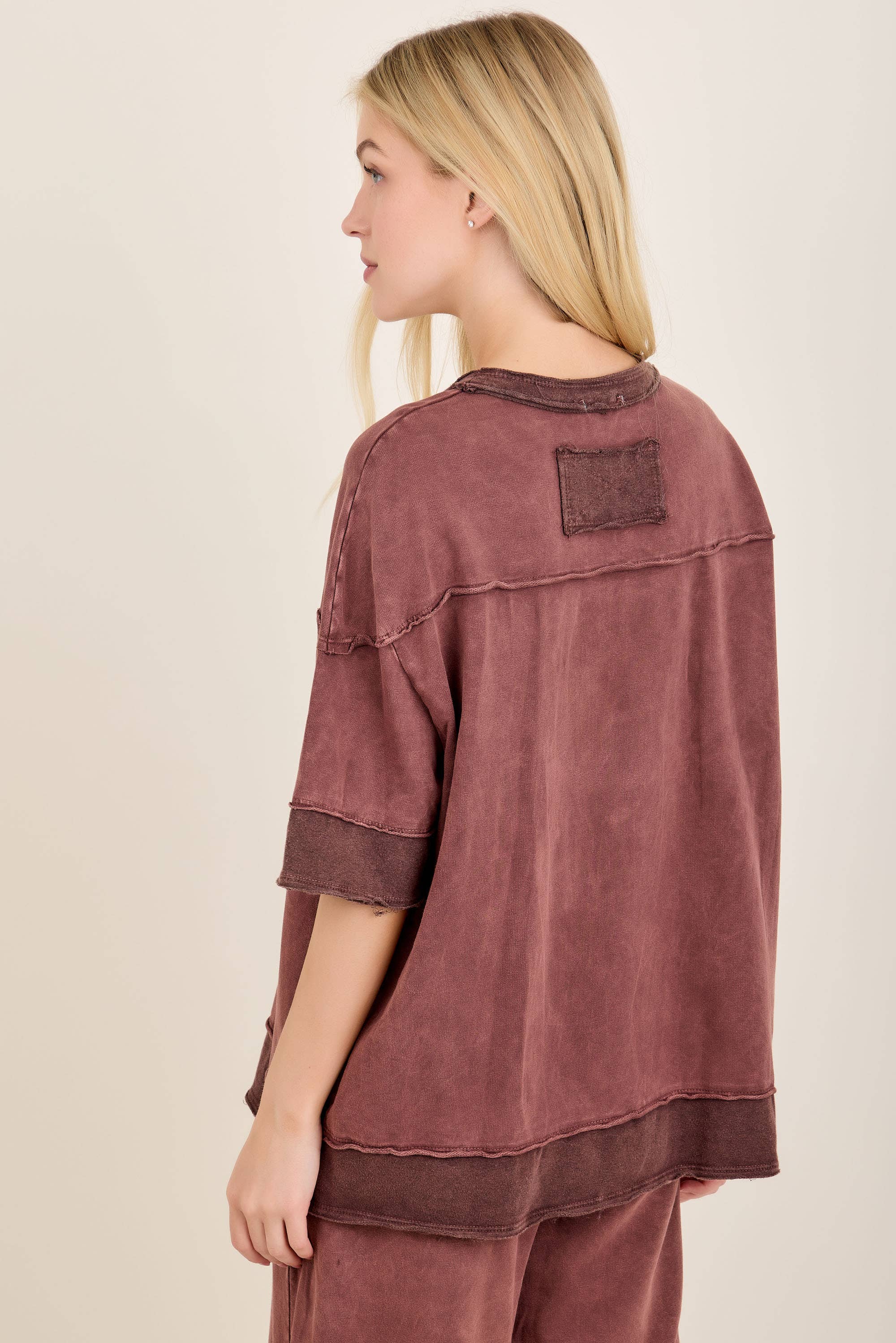 Mineral Washed Contrast Block Terry Top
