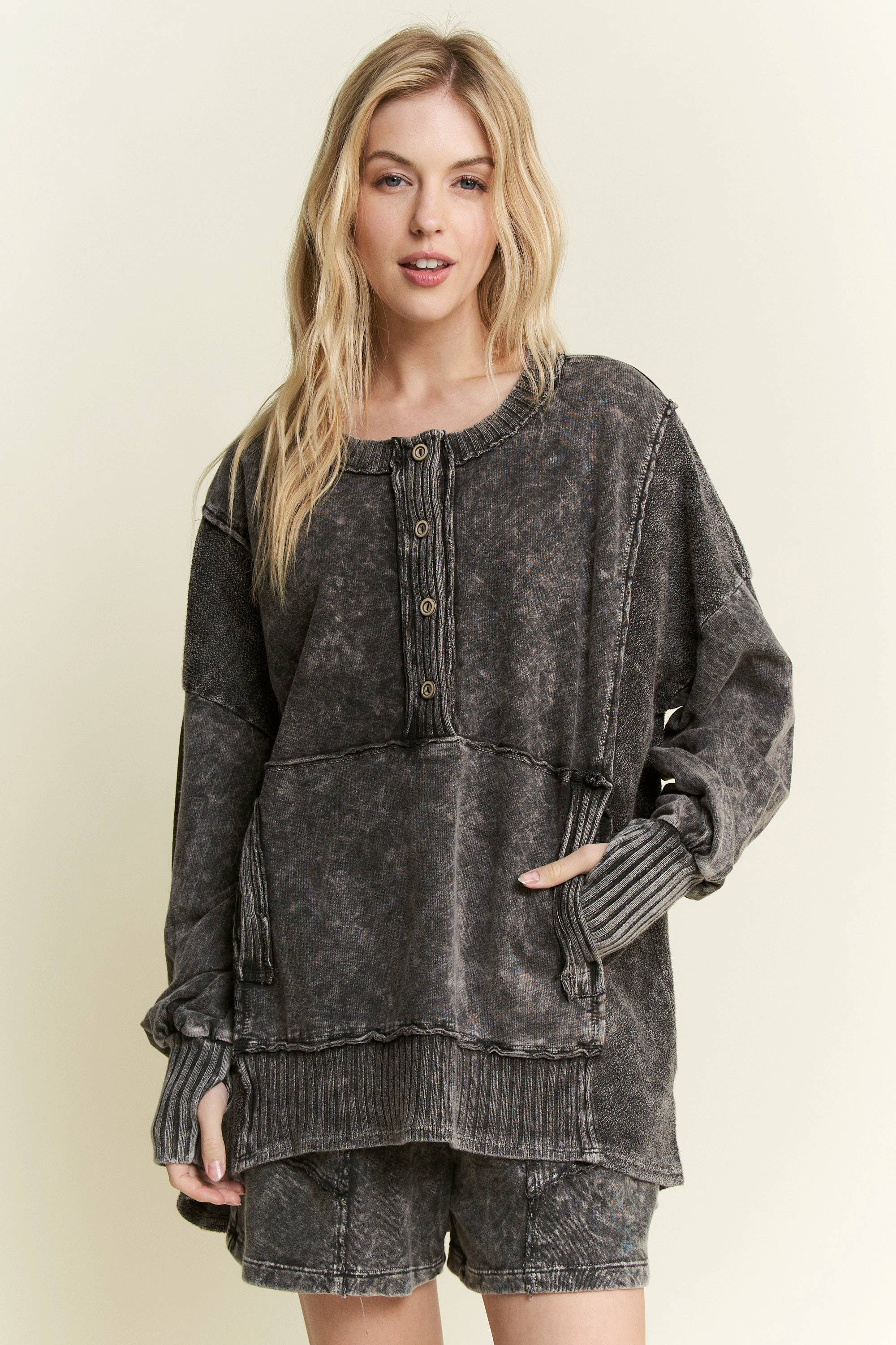 MineralWash Henley Kangaroo Pocket Sweatshirt