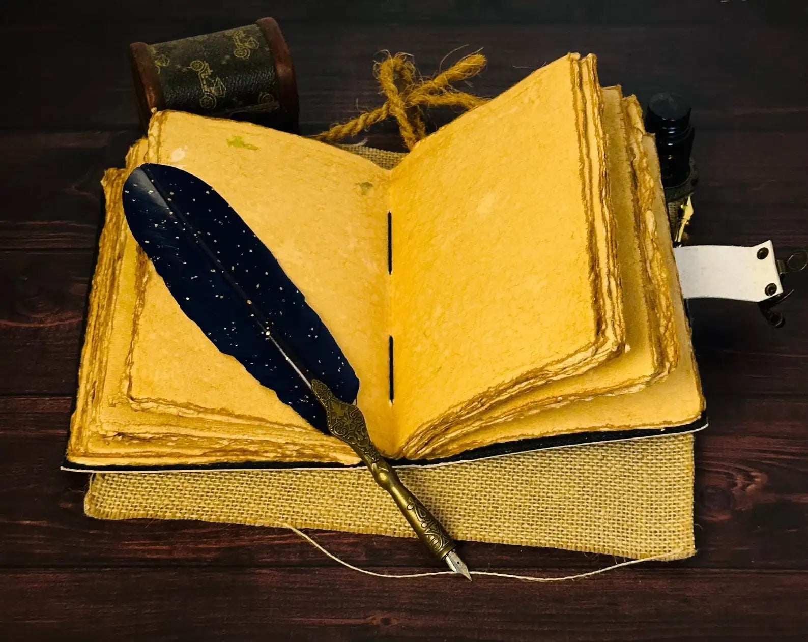 Vintage Leather Journal with Printed Cover