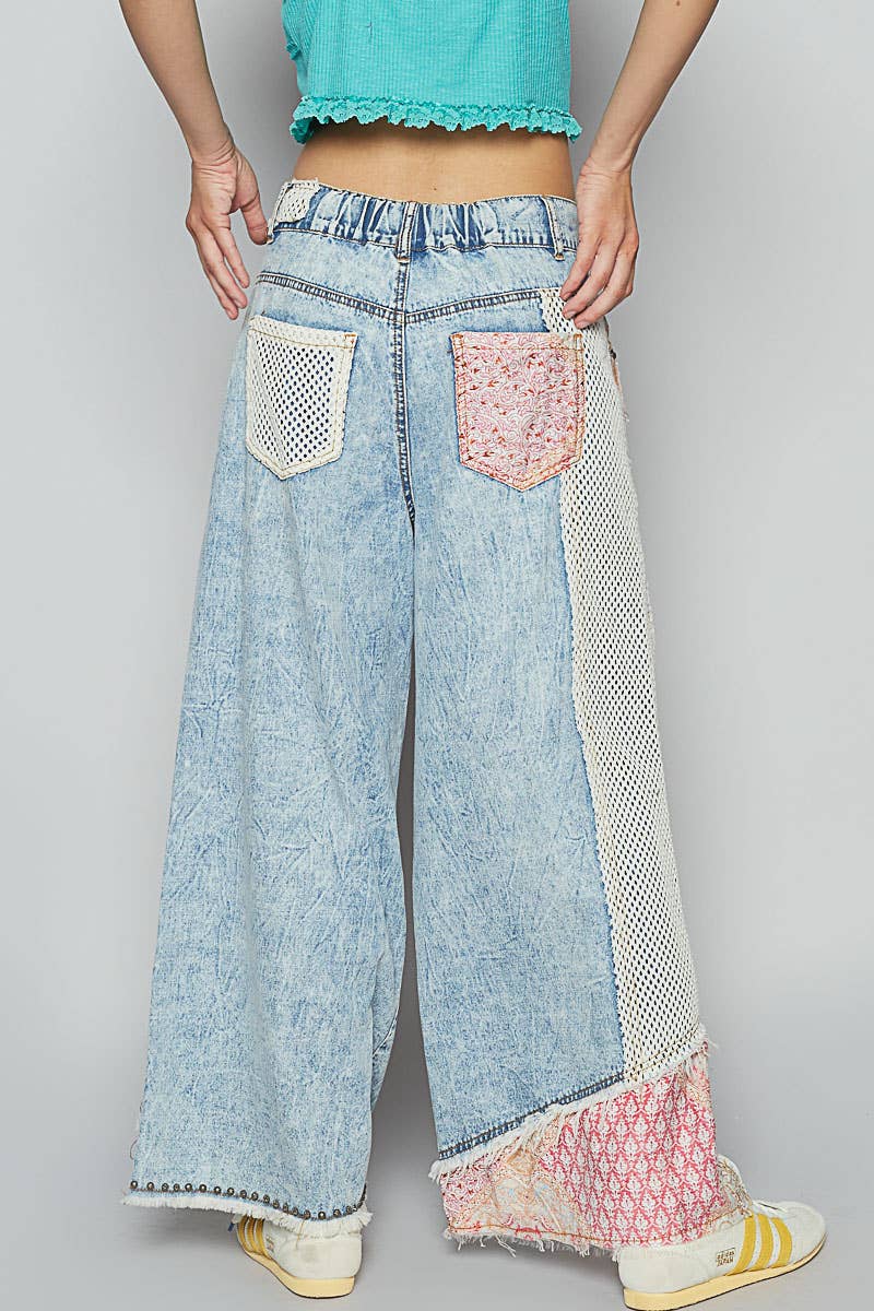 Stud detail woven denim pants