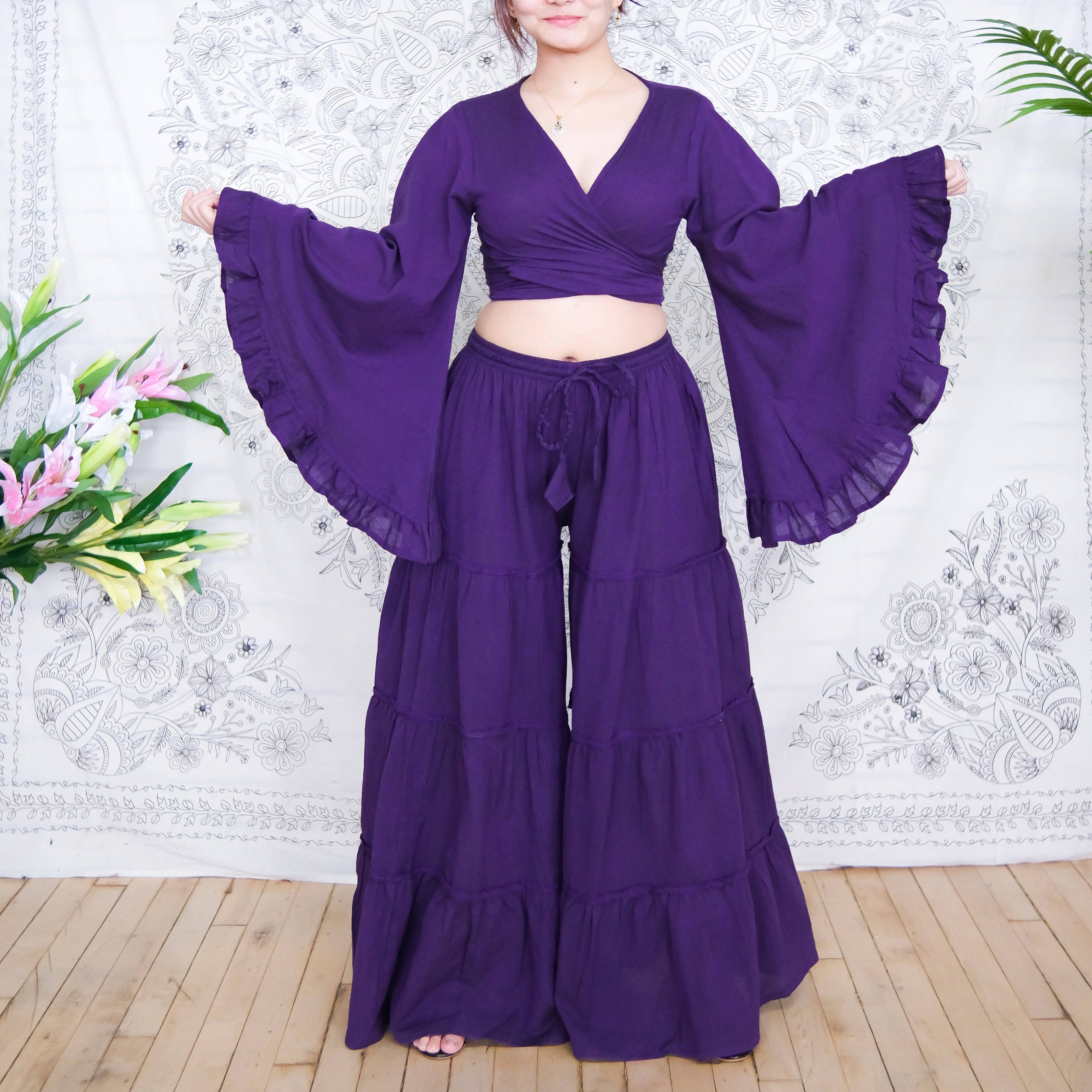 Cotton Flowy Tiered Pant with Ruffle Sleeve Set