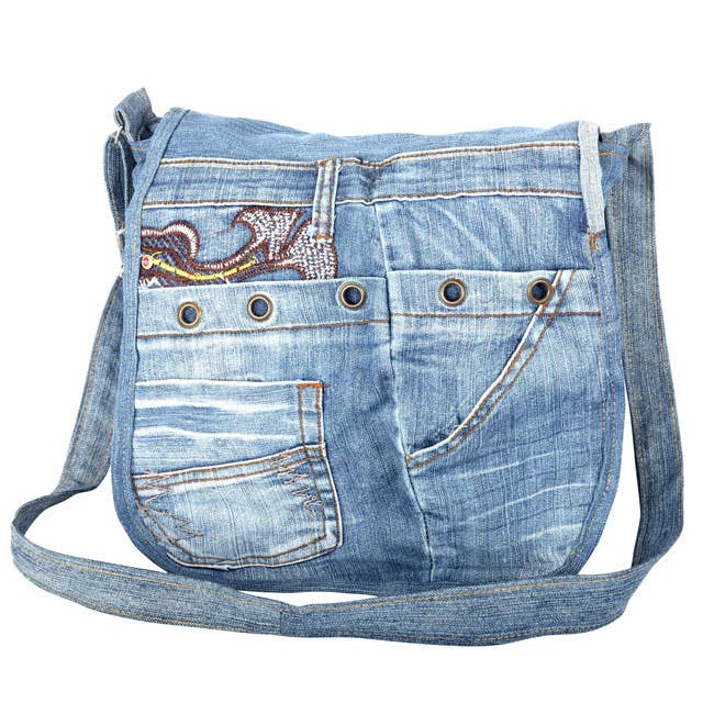 Recycled Jean Material Messenger Bag