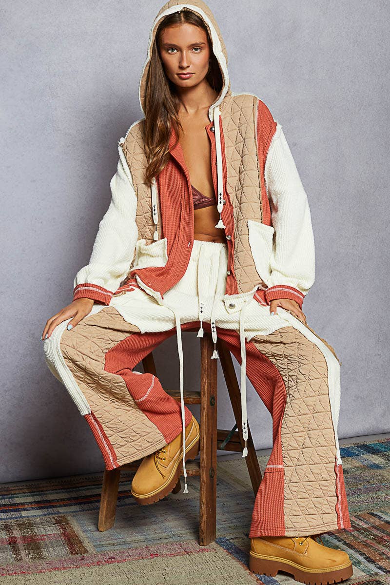 Quilted Contrast Casual Solid Knit Pants