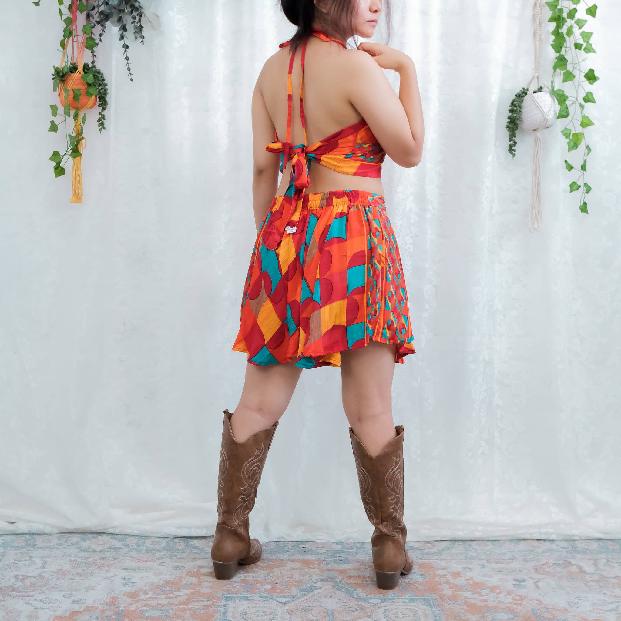 Boho Hippie Festival Two Piece Shorts with Halter Top