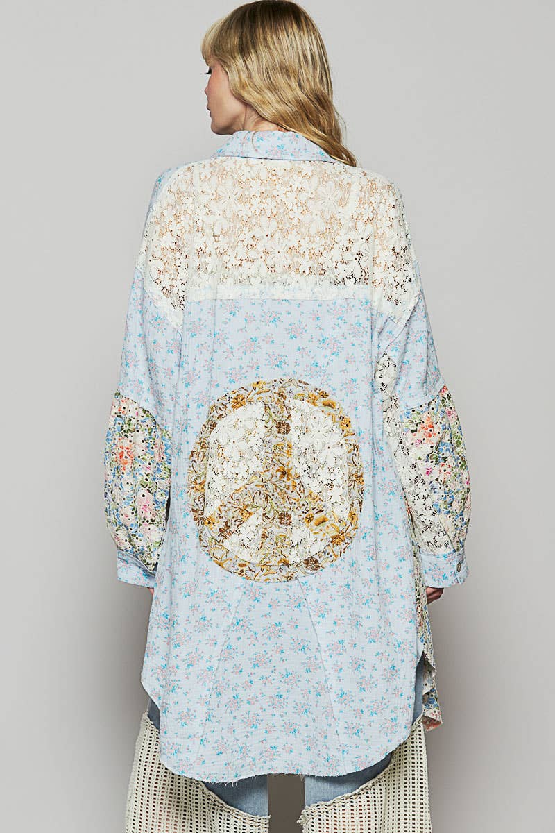Long Sleeve Gauze Floral Peace Shirt