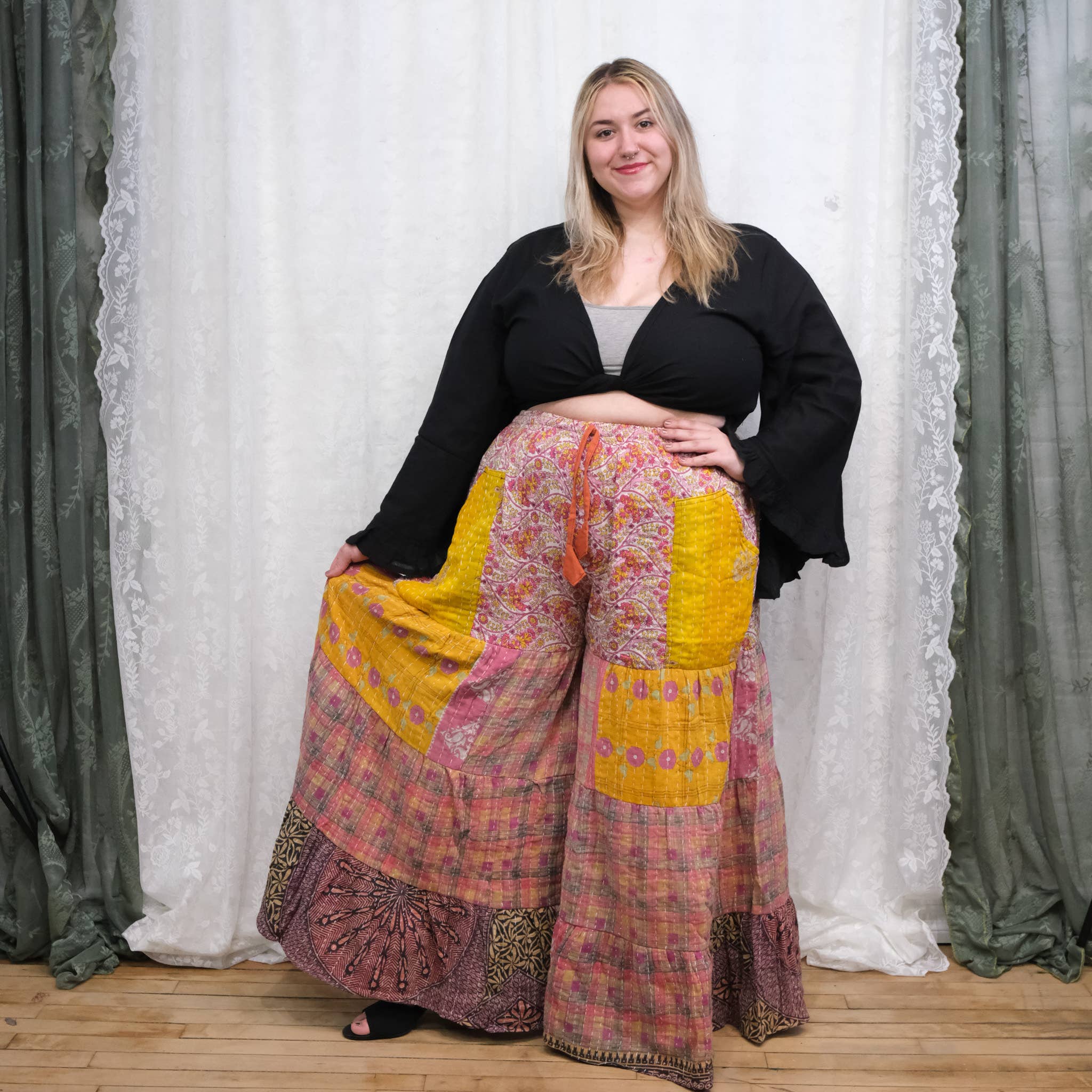 Kantha Tiered Reversible Pant with Pockets