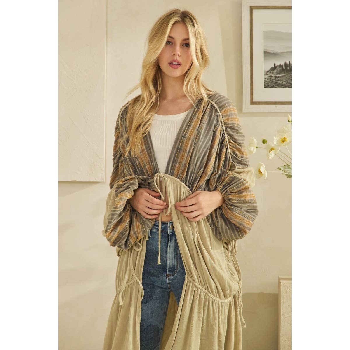 FRONT TIE DRAWSTRING CLOSURE DUSTER
