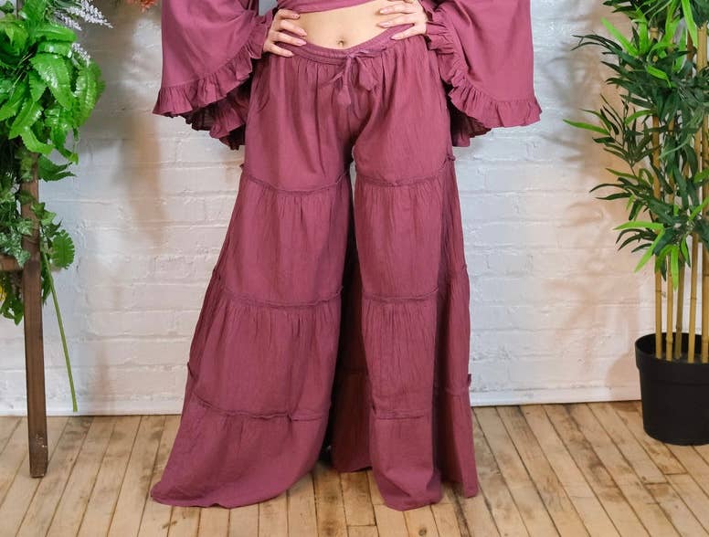 Cotton Flowy Boho Tiered Pant with Pockets