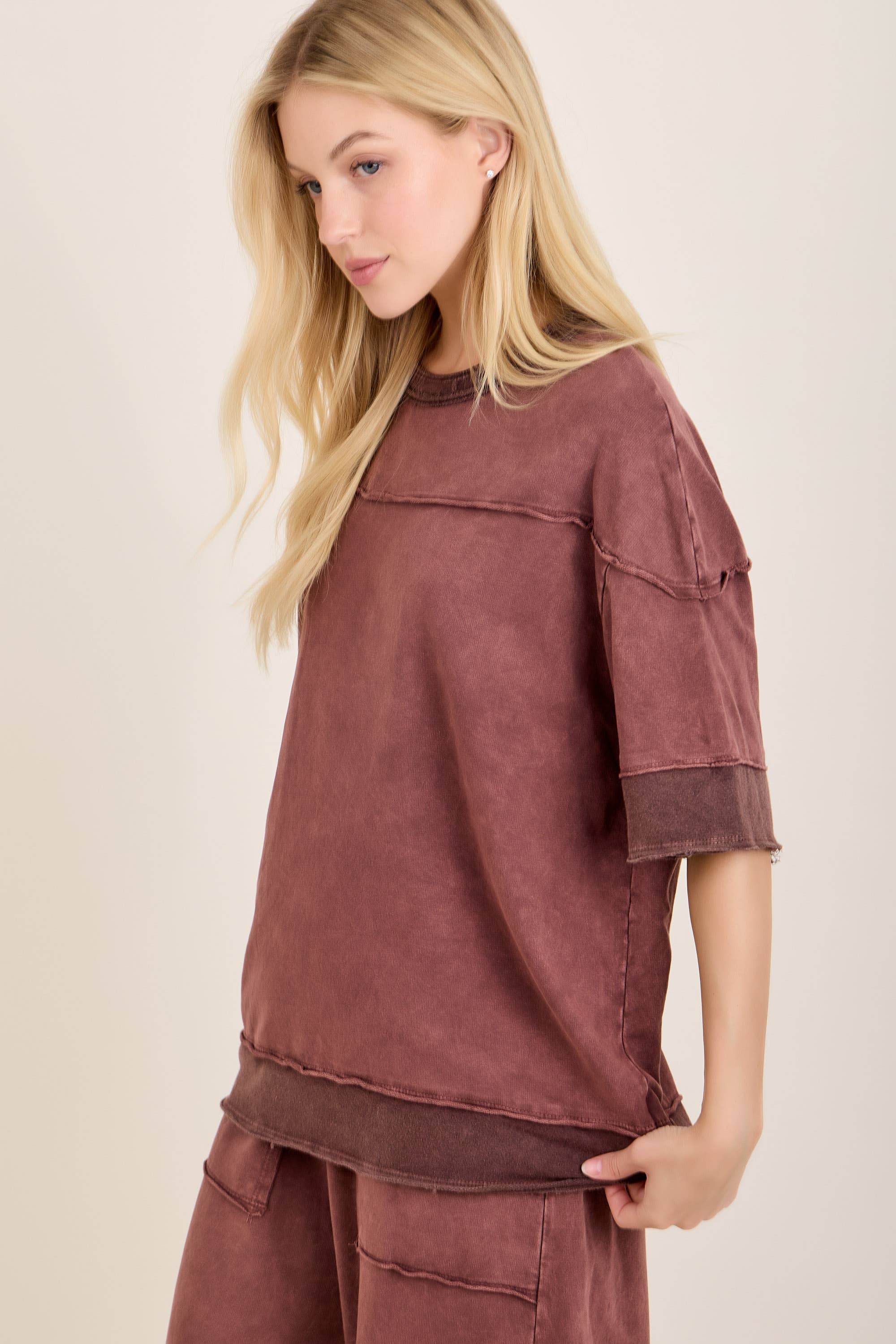 Mineral Washed Contrast Block Terry Top