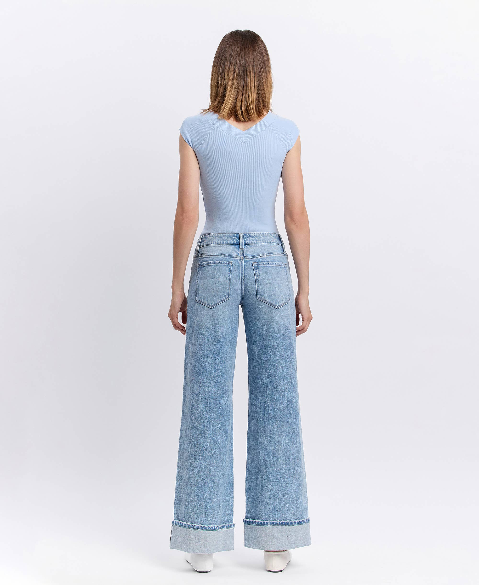 LOW RISE CUFFED BAGGY WIDE JEANS