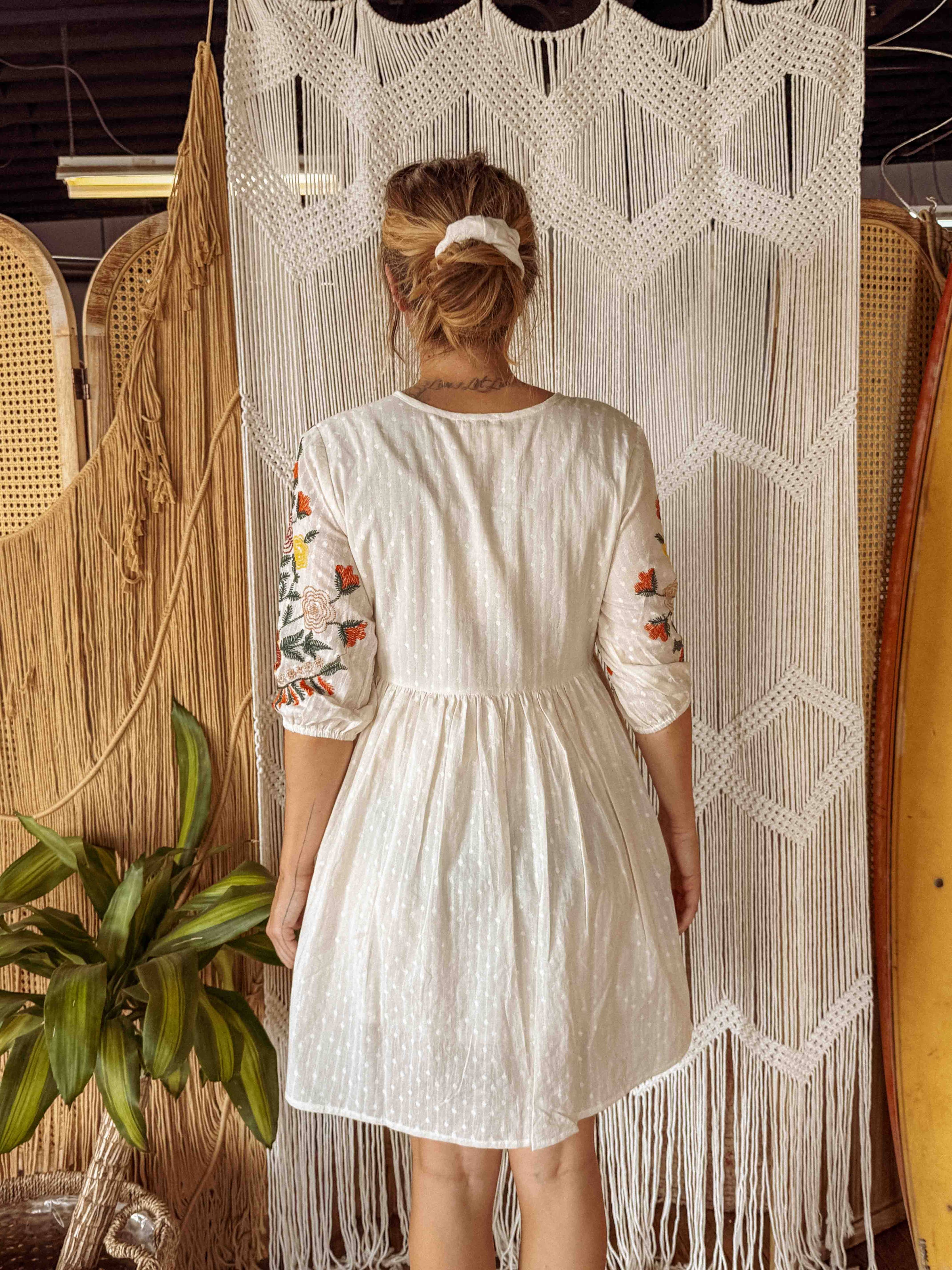Boho Embroidered Floral Cotton Dress