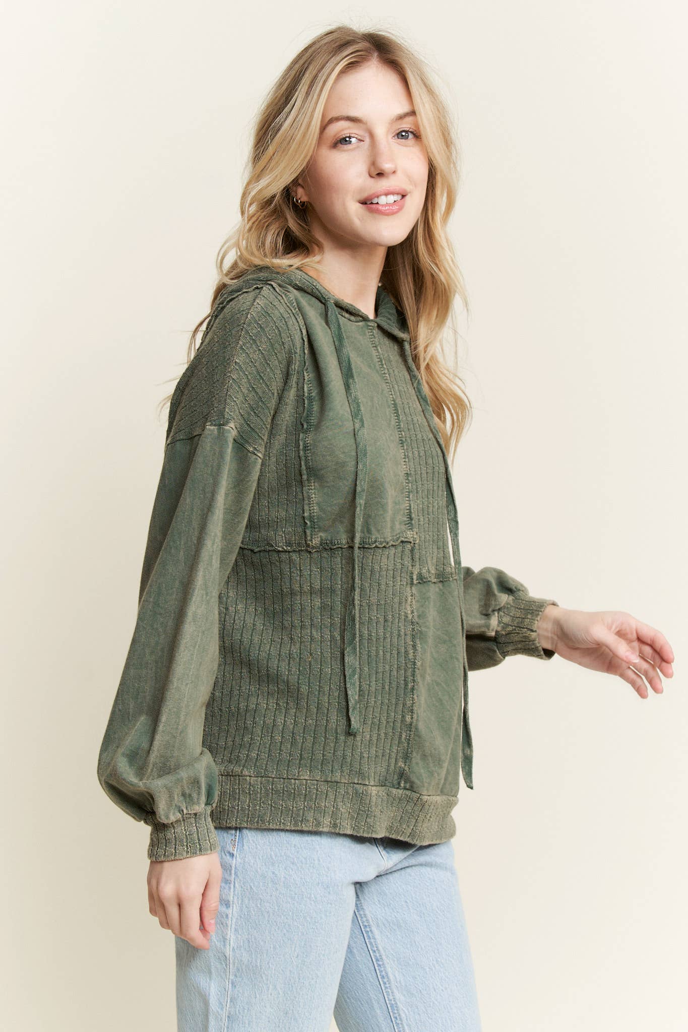 Mineral Wash Sweater Block Stitched Hoodie
