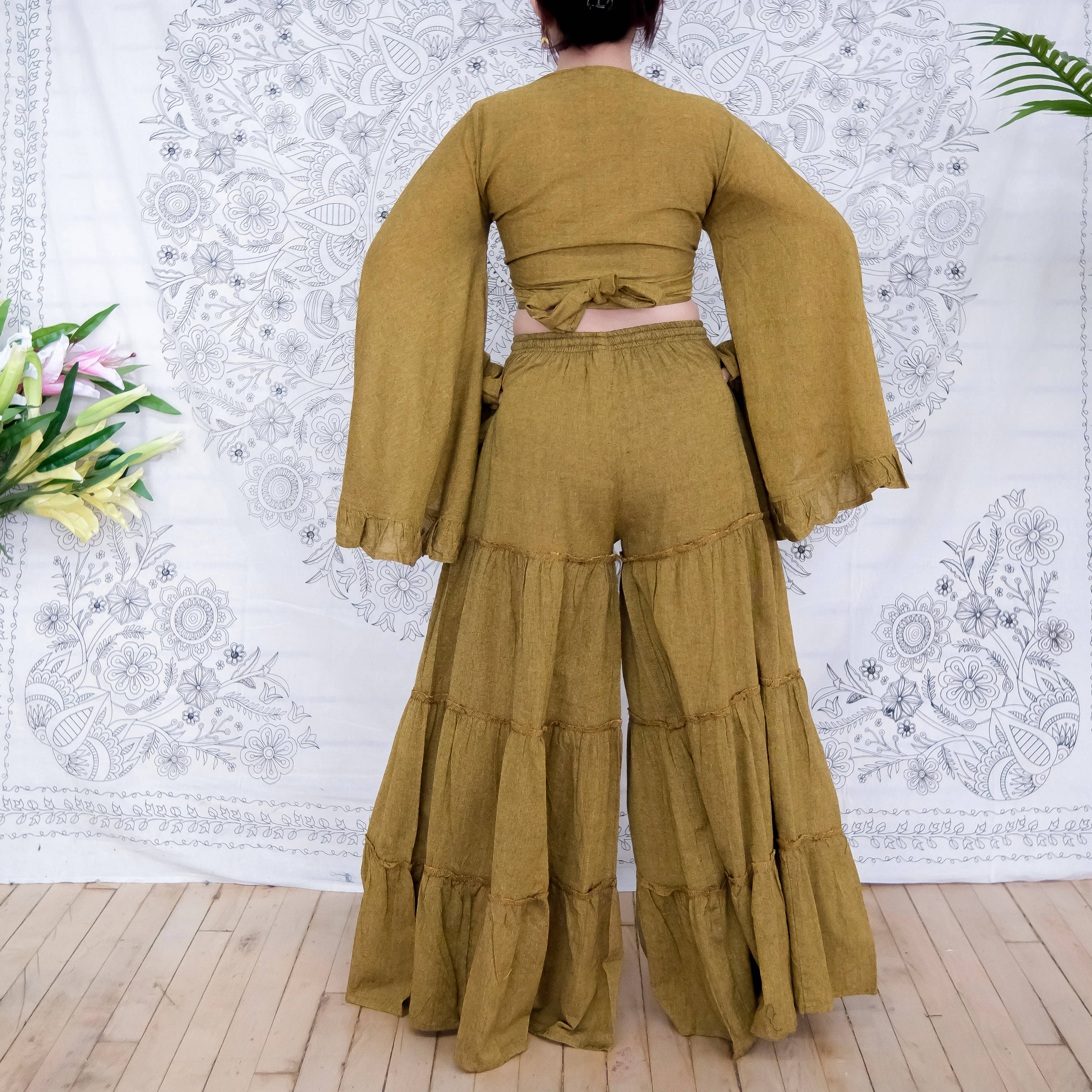 Cotton Flowy Tiered Pant with Ruffle Sleeve Set