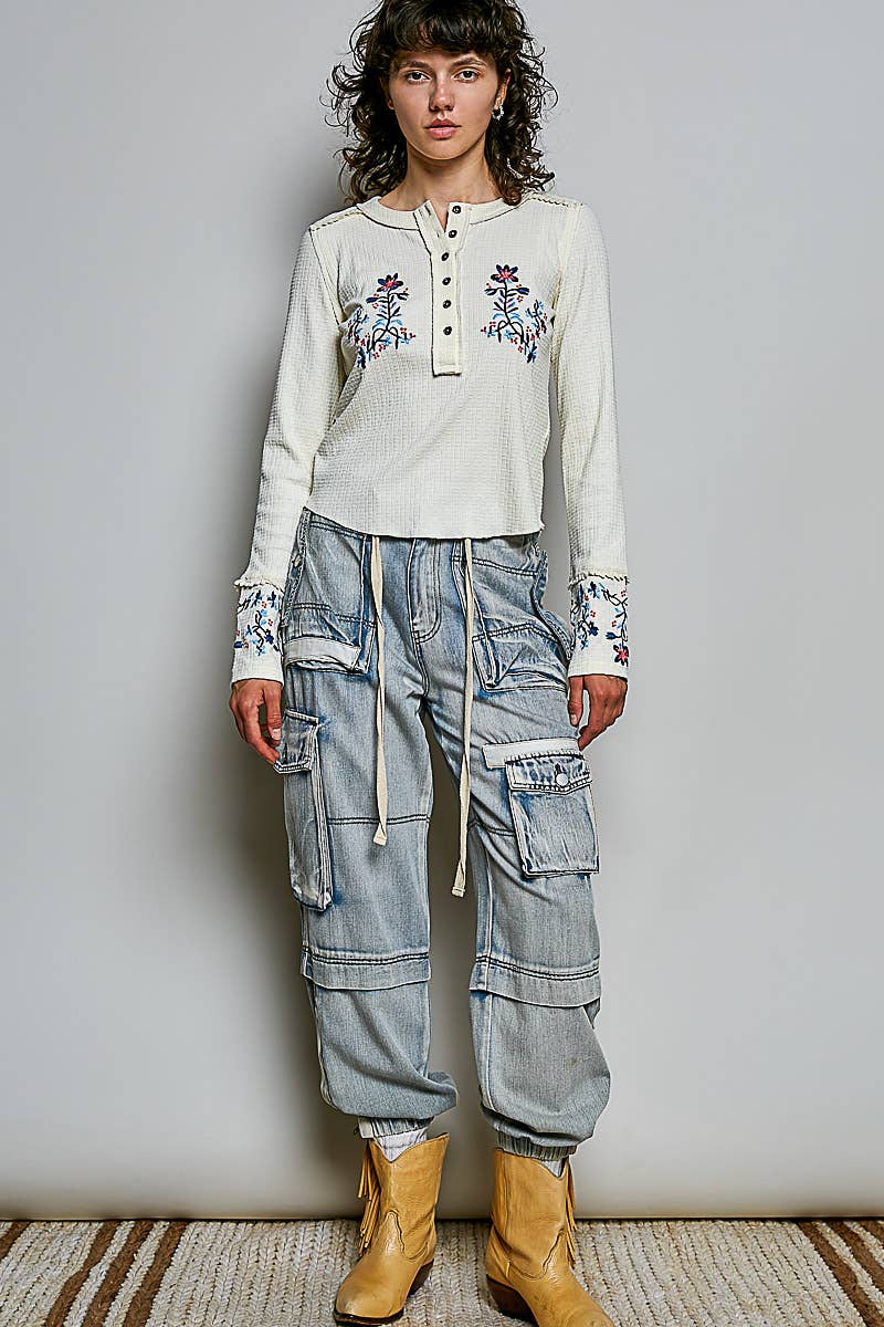 Cargo Drawstring Waist Baggy Denim Joggers