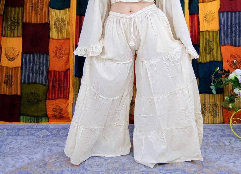 Cotton Flowy Boho Tiered Pant with Pockets