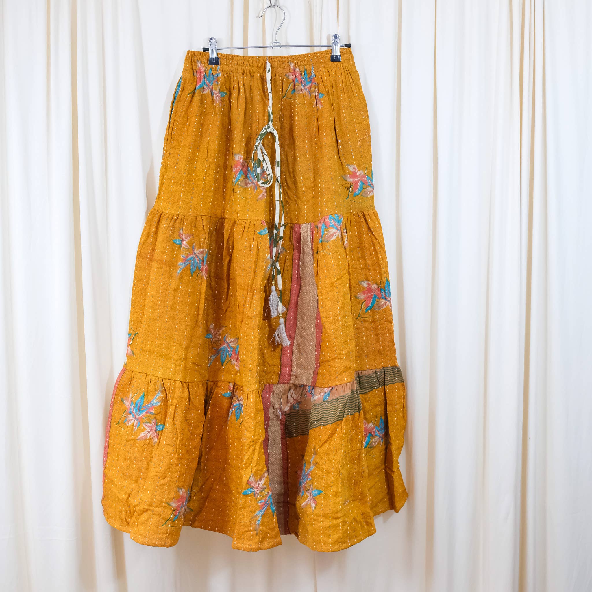 Kantha Boho Long Skirt with Pockets