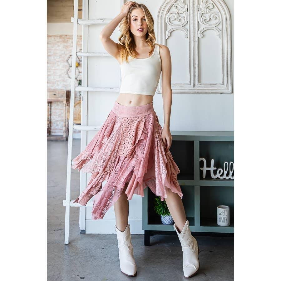 MULTI LACE MIXED MID SKIRT: BLACK / M - Random Hippie