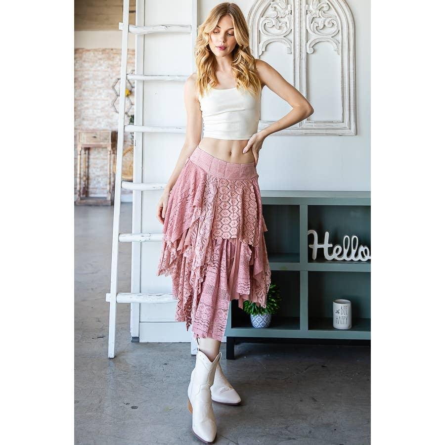 MULTI LACE MIXED MID SKIRT: BLACK / M - Random Hippie